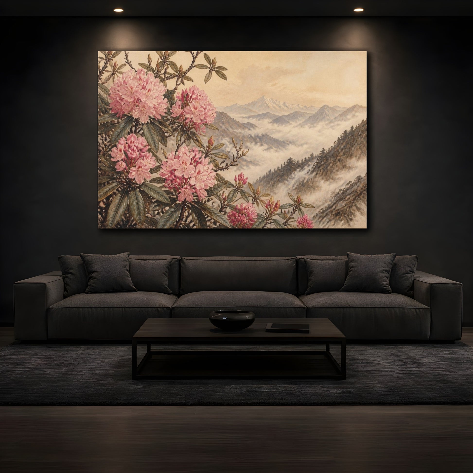 Mockup 3. Misty Himalayan Rhododendrons shown as canvas print