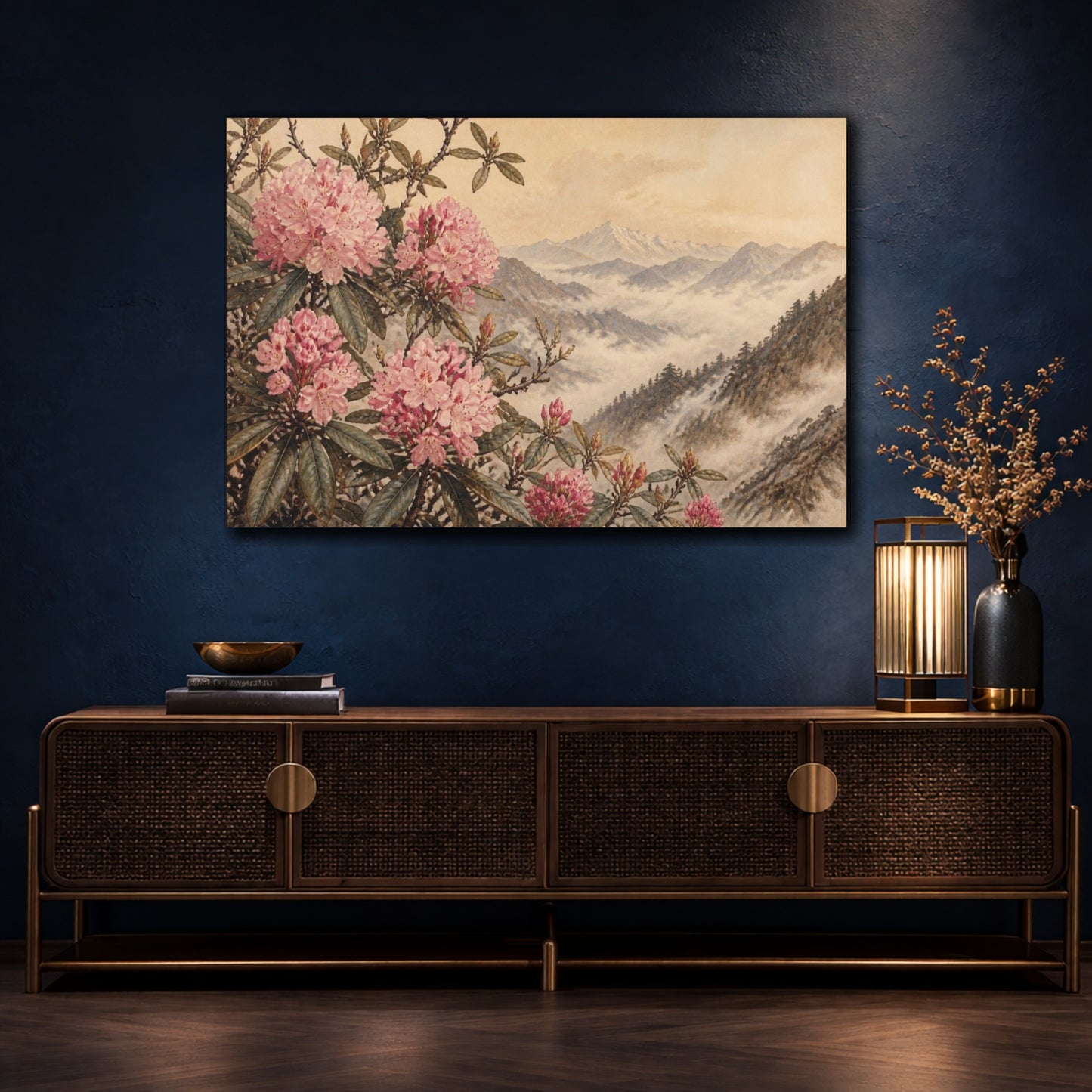 Mockup 4. Misty Himalayan Rhododendrons shown as canvas print