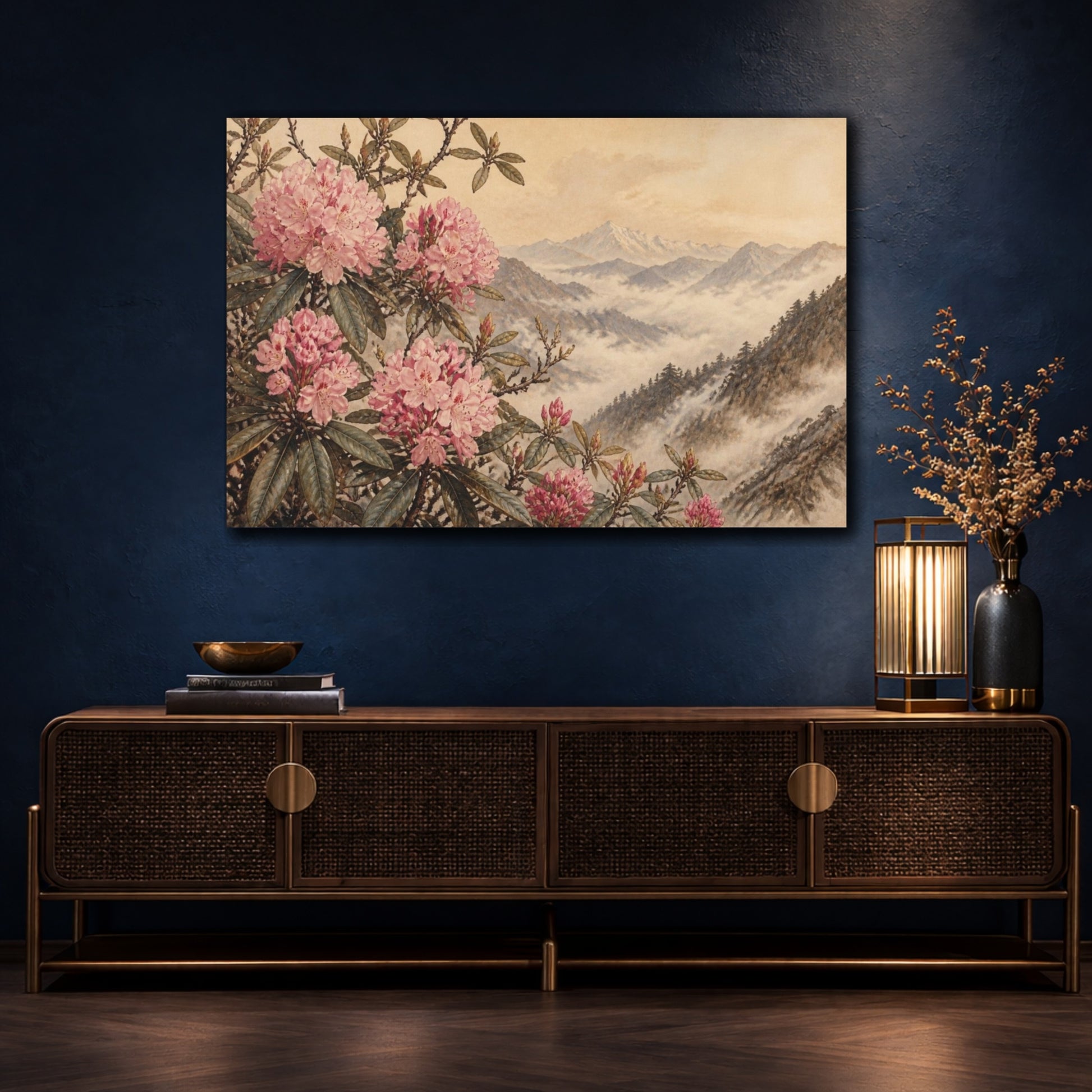Mockup 4. Misty Himalayan Rhododendrons shown as canvas print