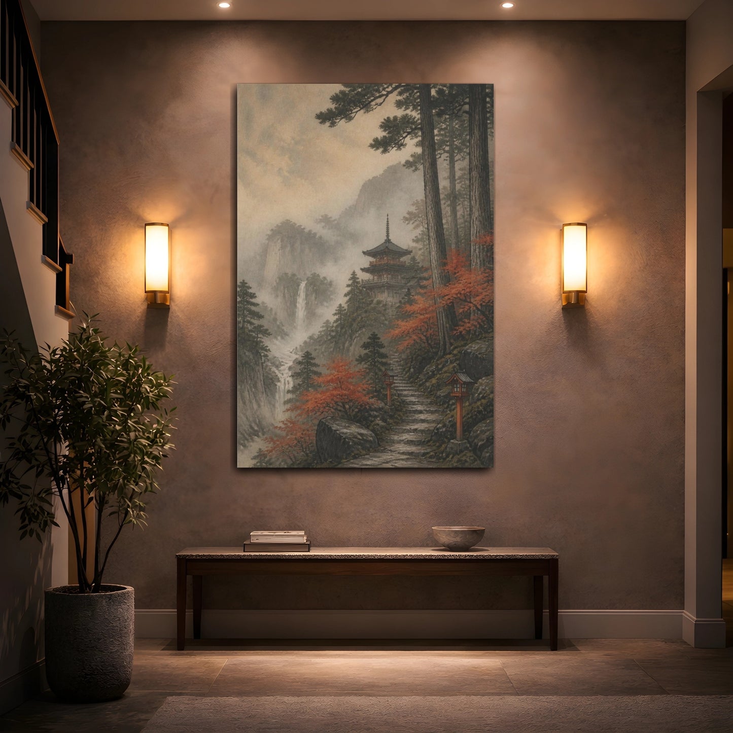 Mockup 2. Misty Japanese Pagoda shown as canvas print