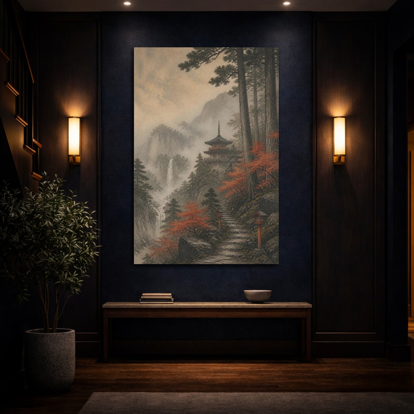 Mockup 4. Misty Japanese Pagoda shown as canvas print