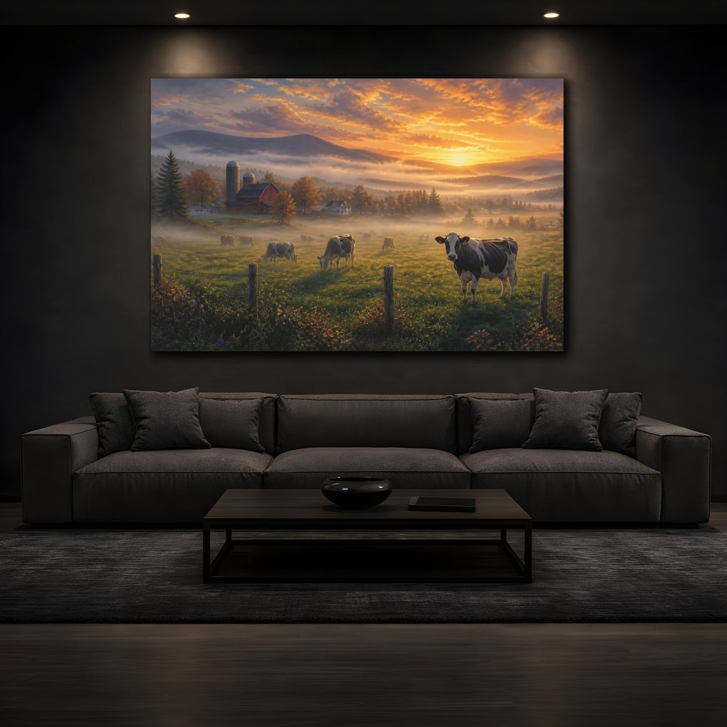 Mockup 3. Misty Morning Farmstead shown as canvas print