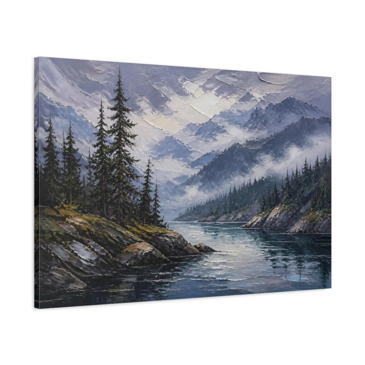 Main Mockup. Misty Mountain Inlet shown as canvas print