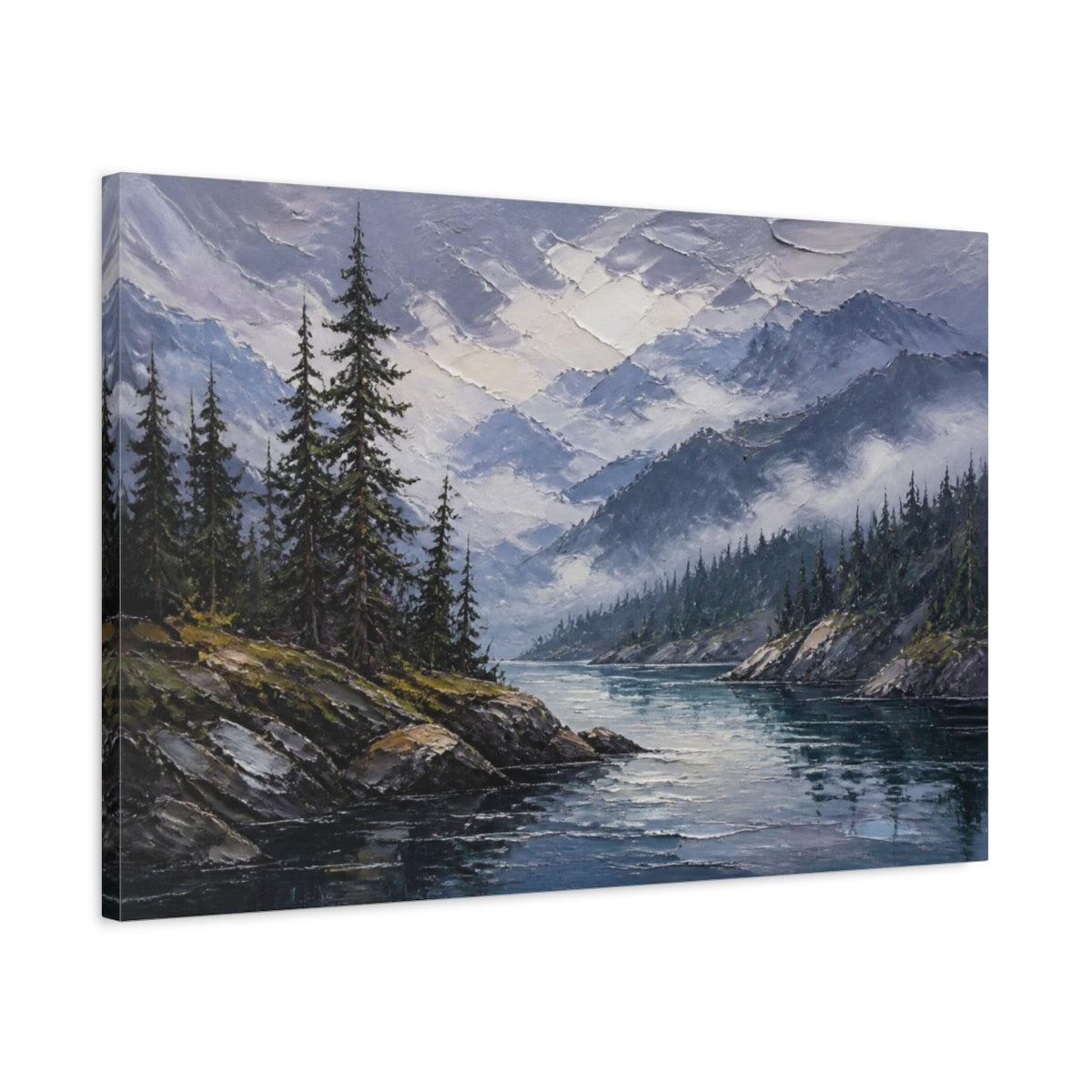 Side Mockup 2. Misty Mountain Inlet shown as canvas print