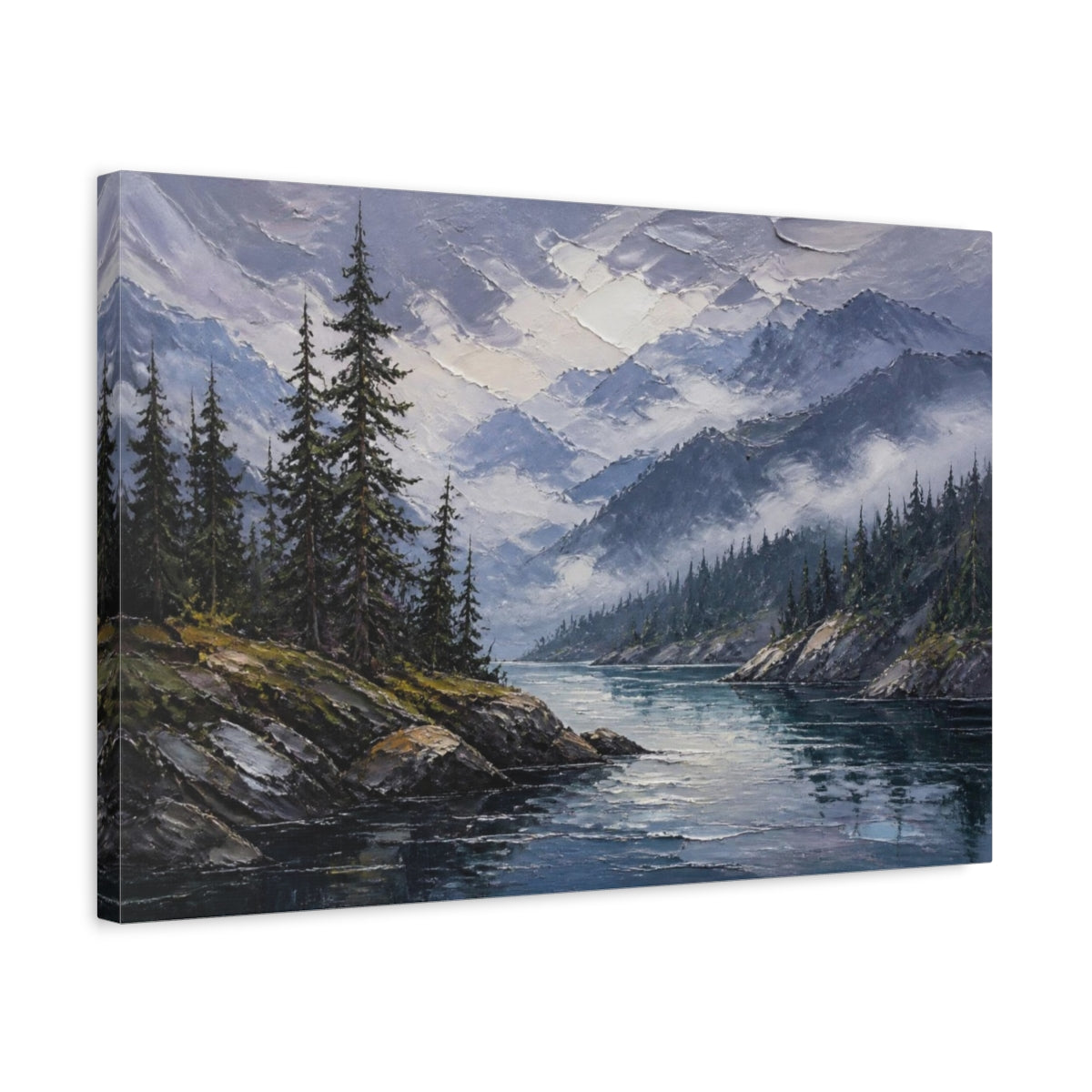 Side Mockup 3. Misty Mountain Inlet shown as canvas print