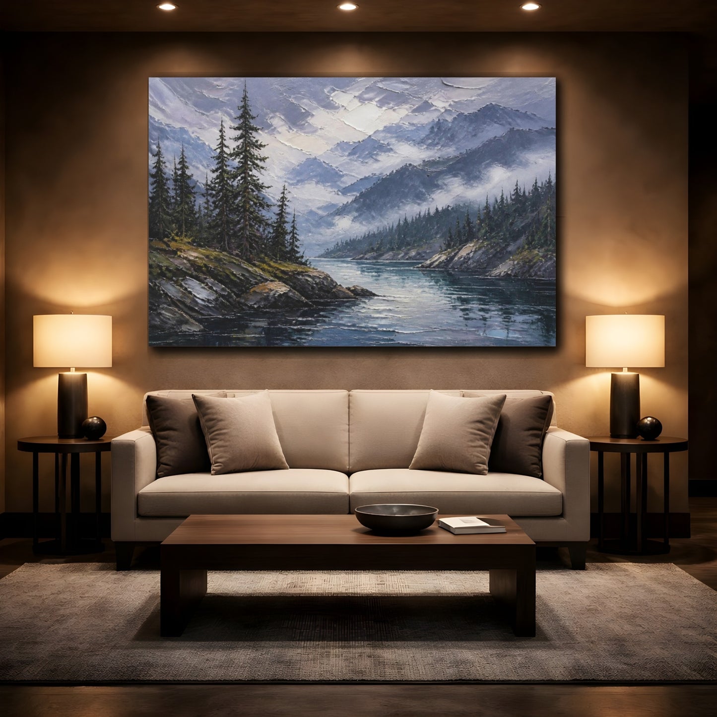 Mockup 2. Misty Mountain Inlet shown as canvas print