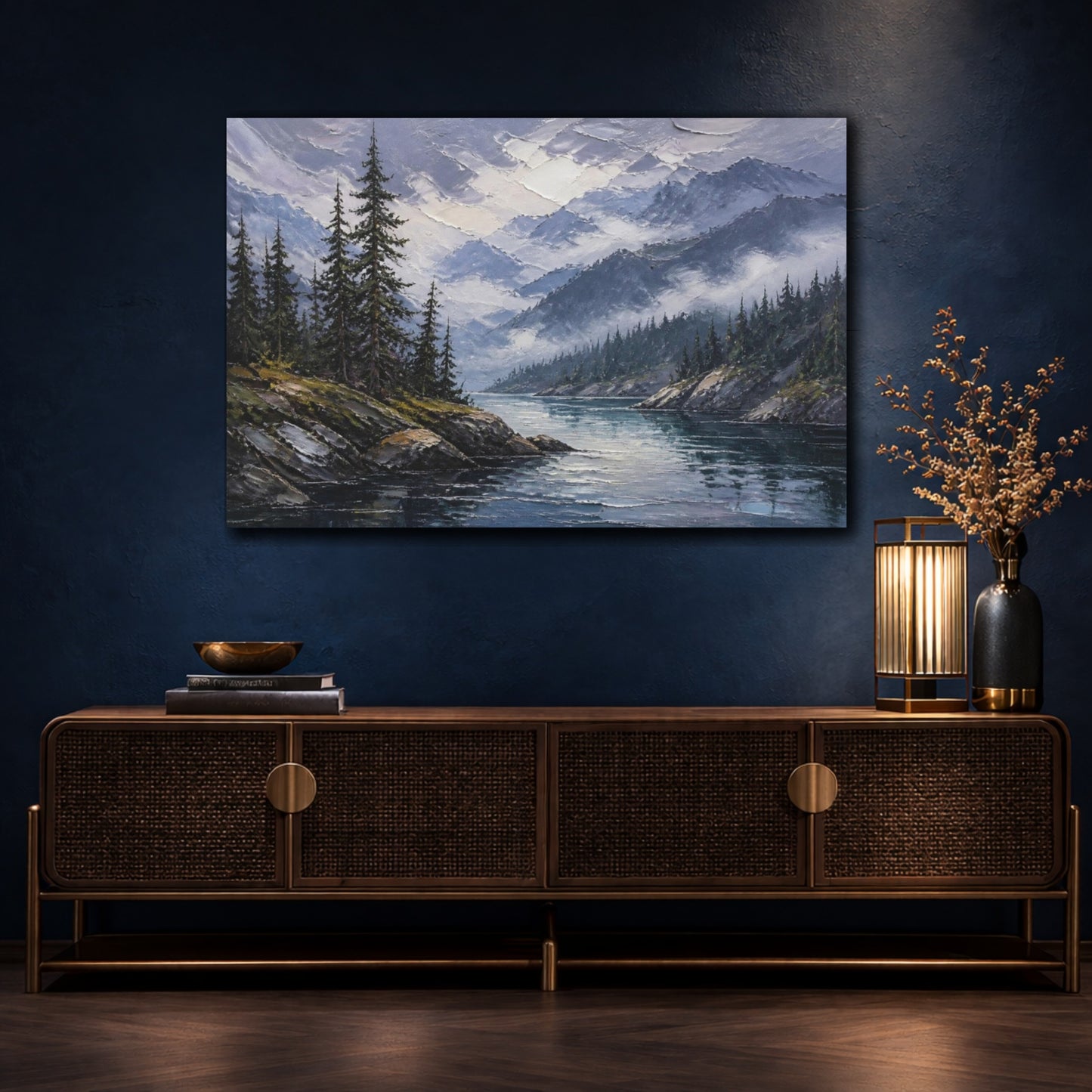 Mockup 4. Misty Mountain Inlet shown as canvas print