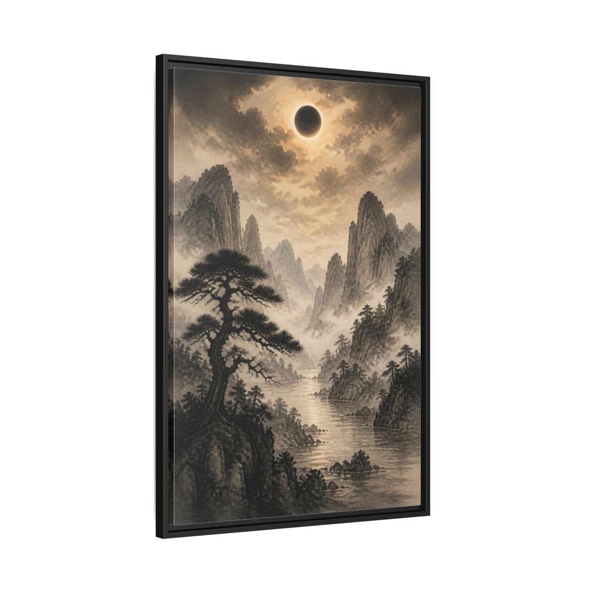 Side Mockup 13. Misty Mountain Landscape shown as framed canvas print