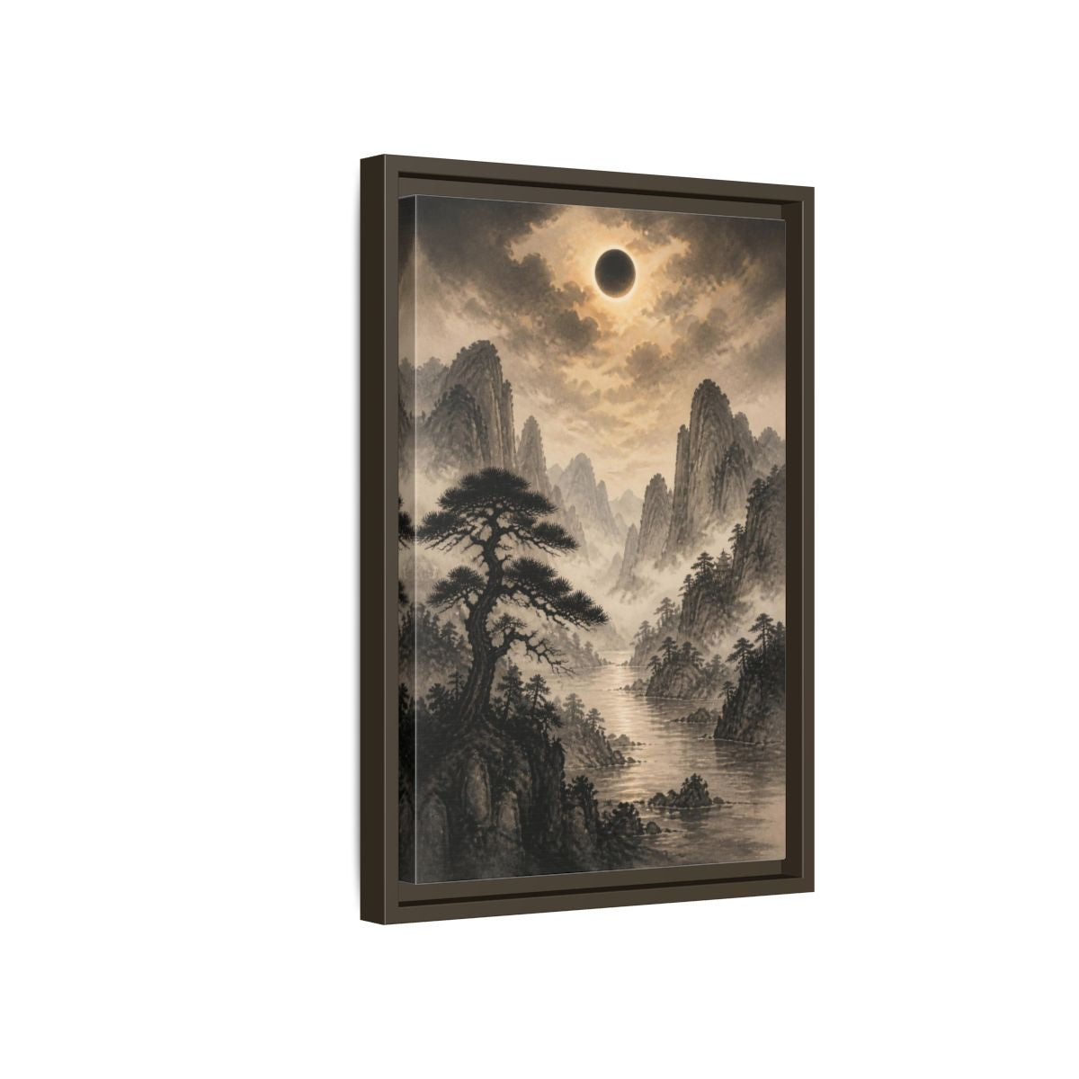 Side Mockup 5. Misty Mountain Landscape shown as framed canvas print