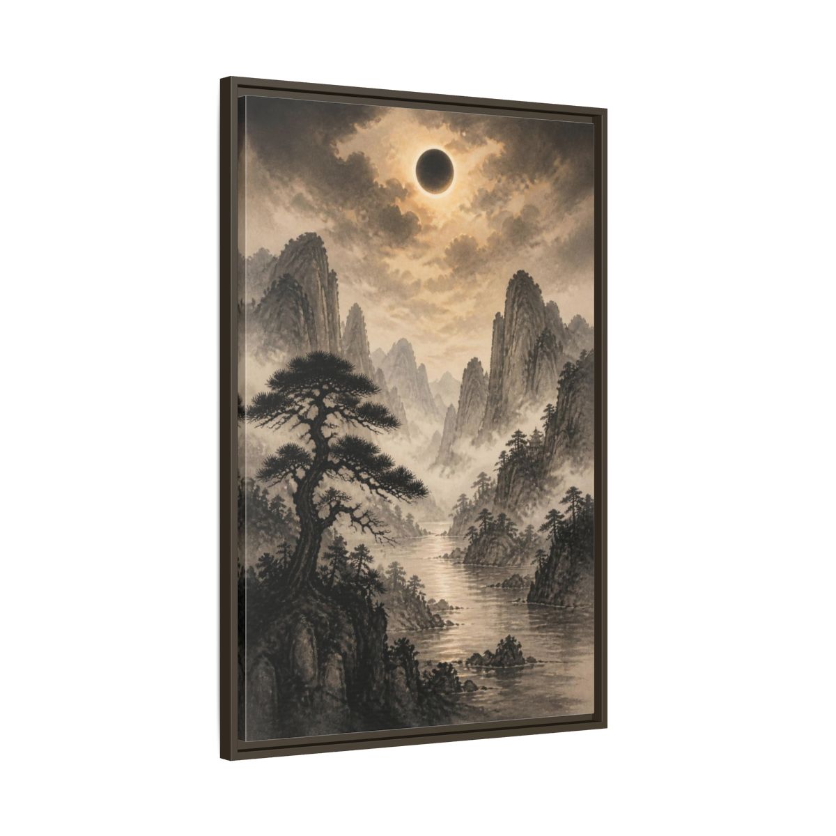 Main Mockup. Misty Mountain Landscape shown as framed canvas print