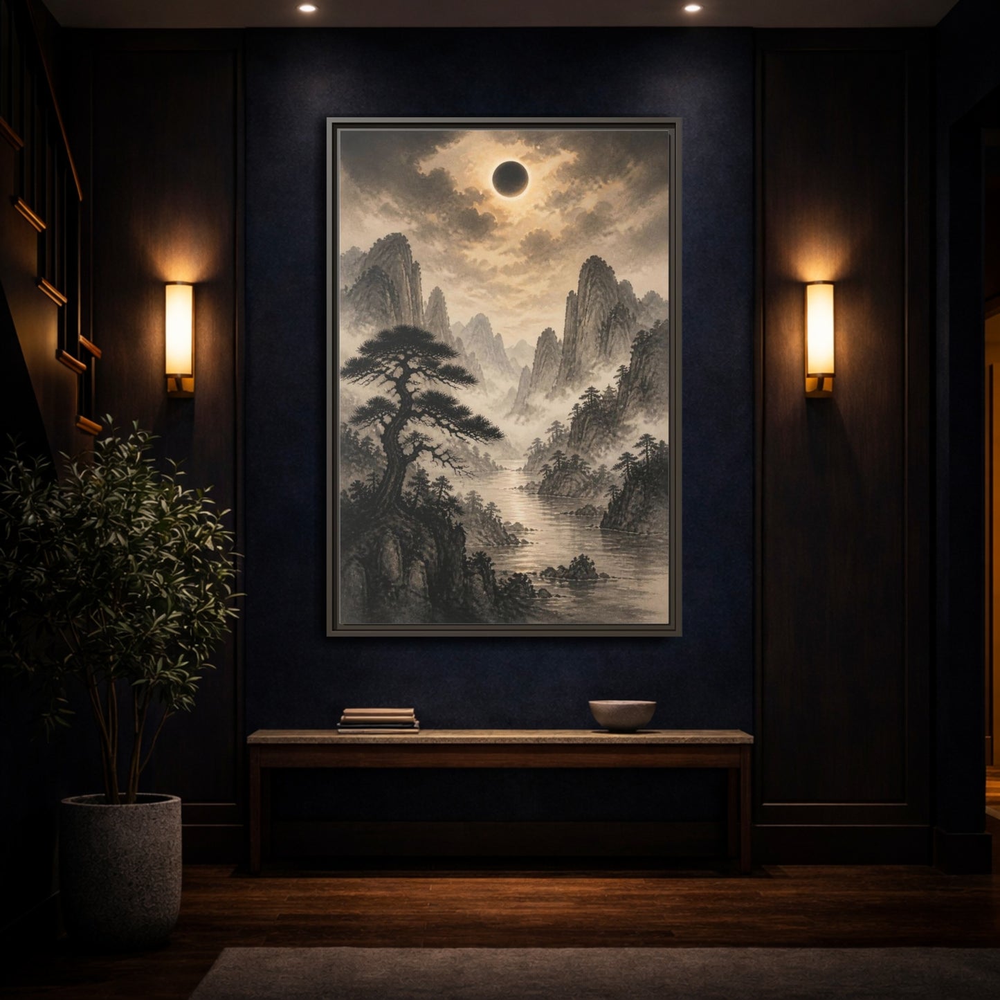 Mockup 4. Misty Mountain Landscape shown as framed canvas print