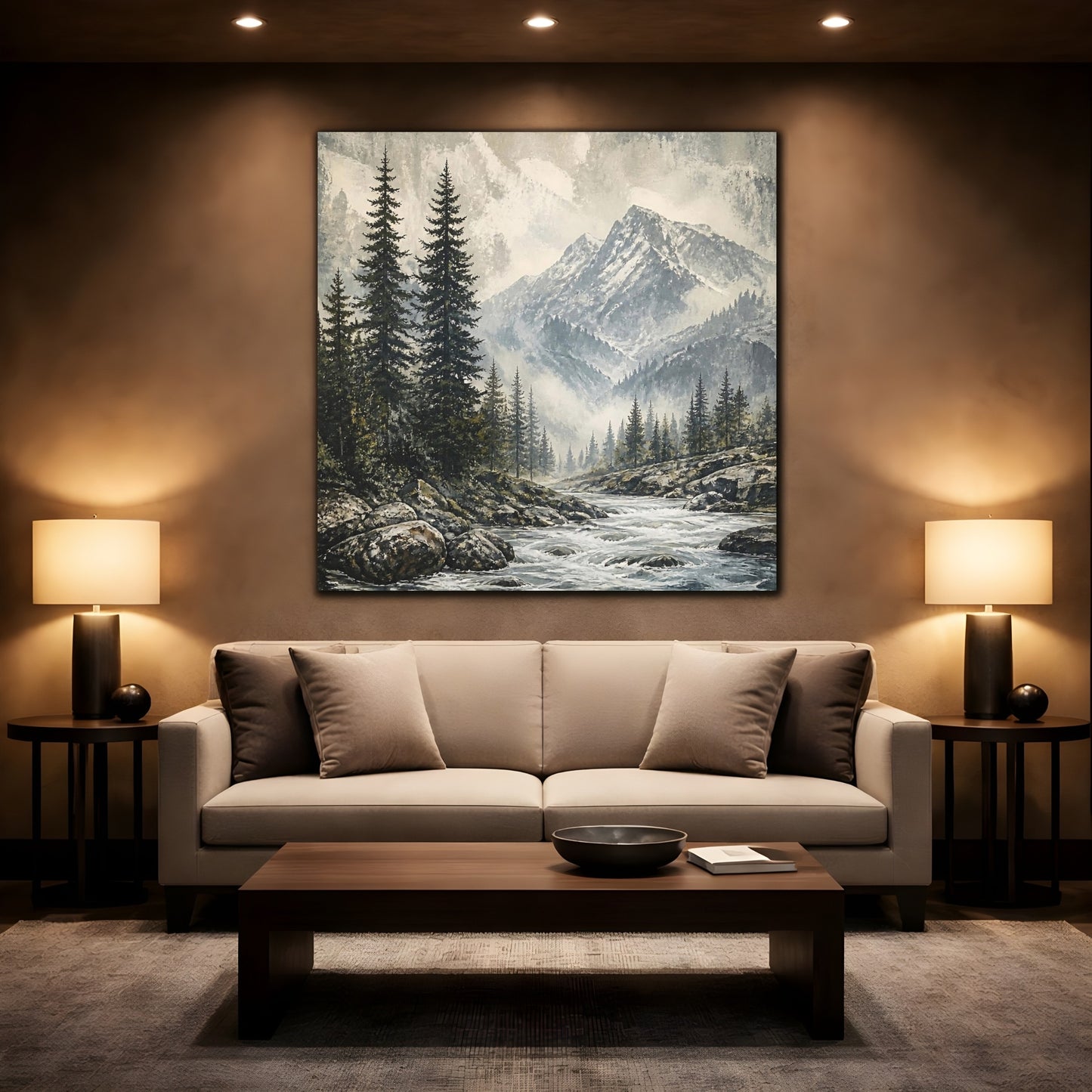 Mockup 2. Misty Mountain Pines shown as canvas print