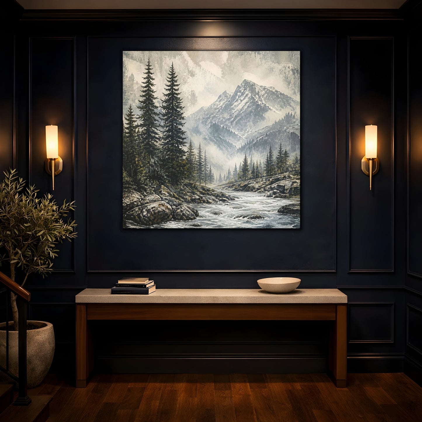 Mockup 4. Misty Mountain Pines shown as canvas print