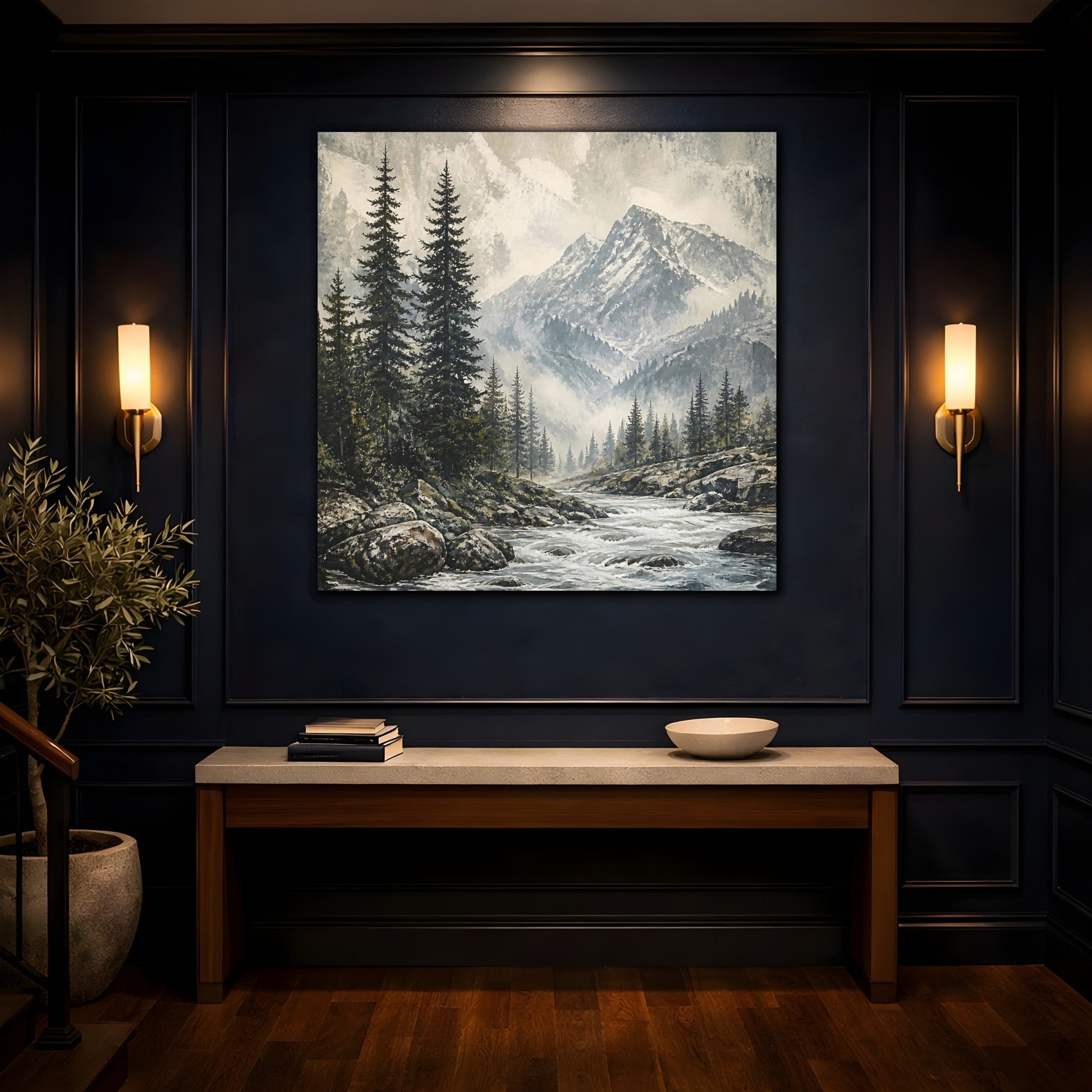 Mockup 4. Misty Mountain Pines shown as canvas print