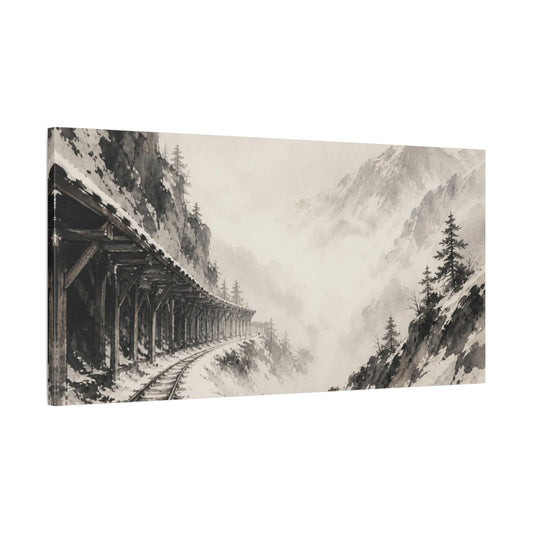 Main Mockup. Misty Mountain Railway shown as canvas print