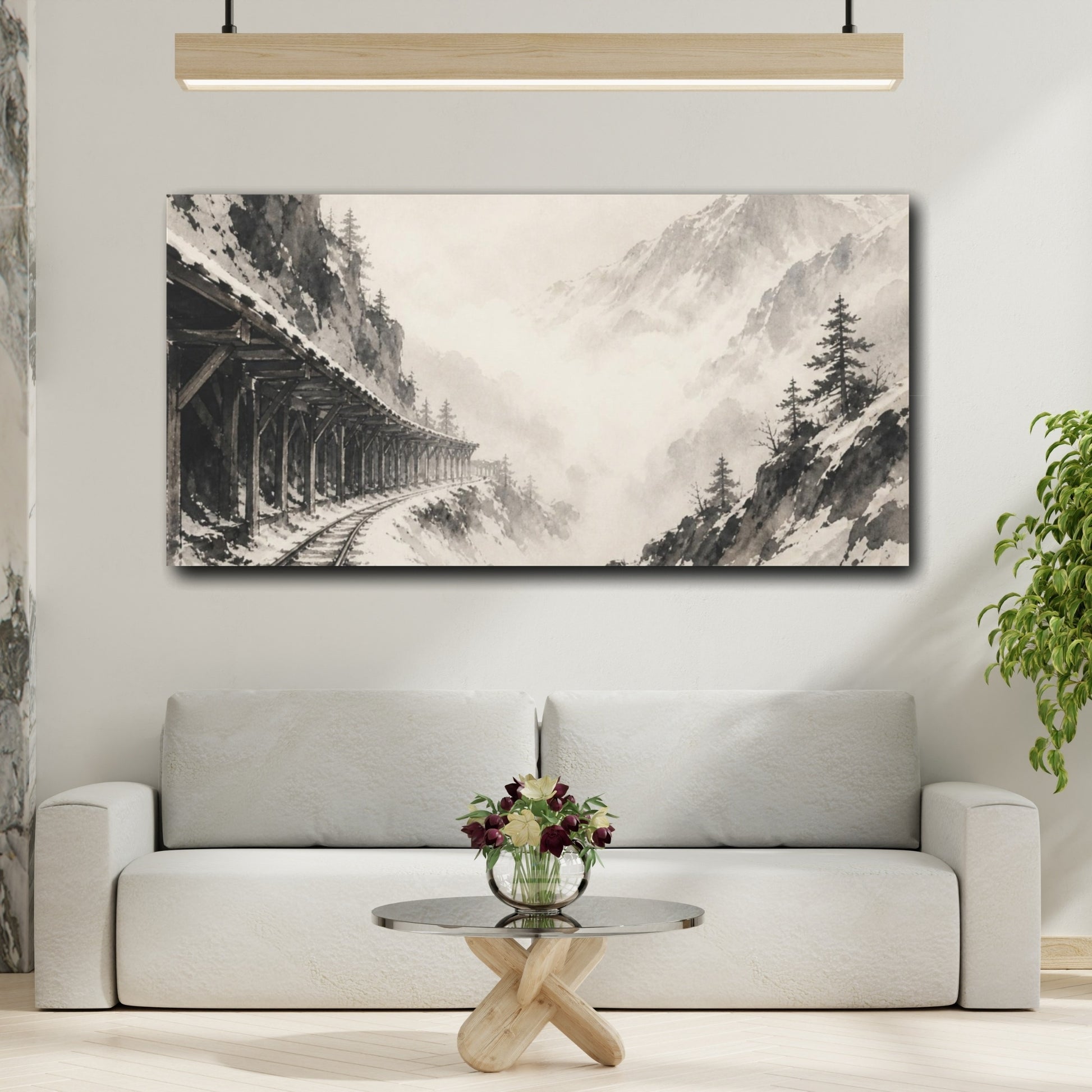 Mockup 2. Misty Mountain Railway shown as canvas print