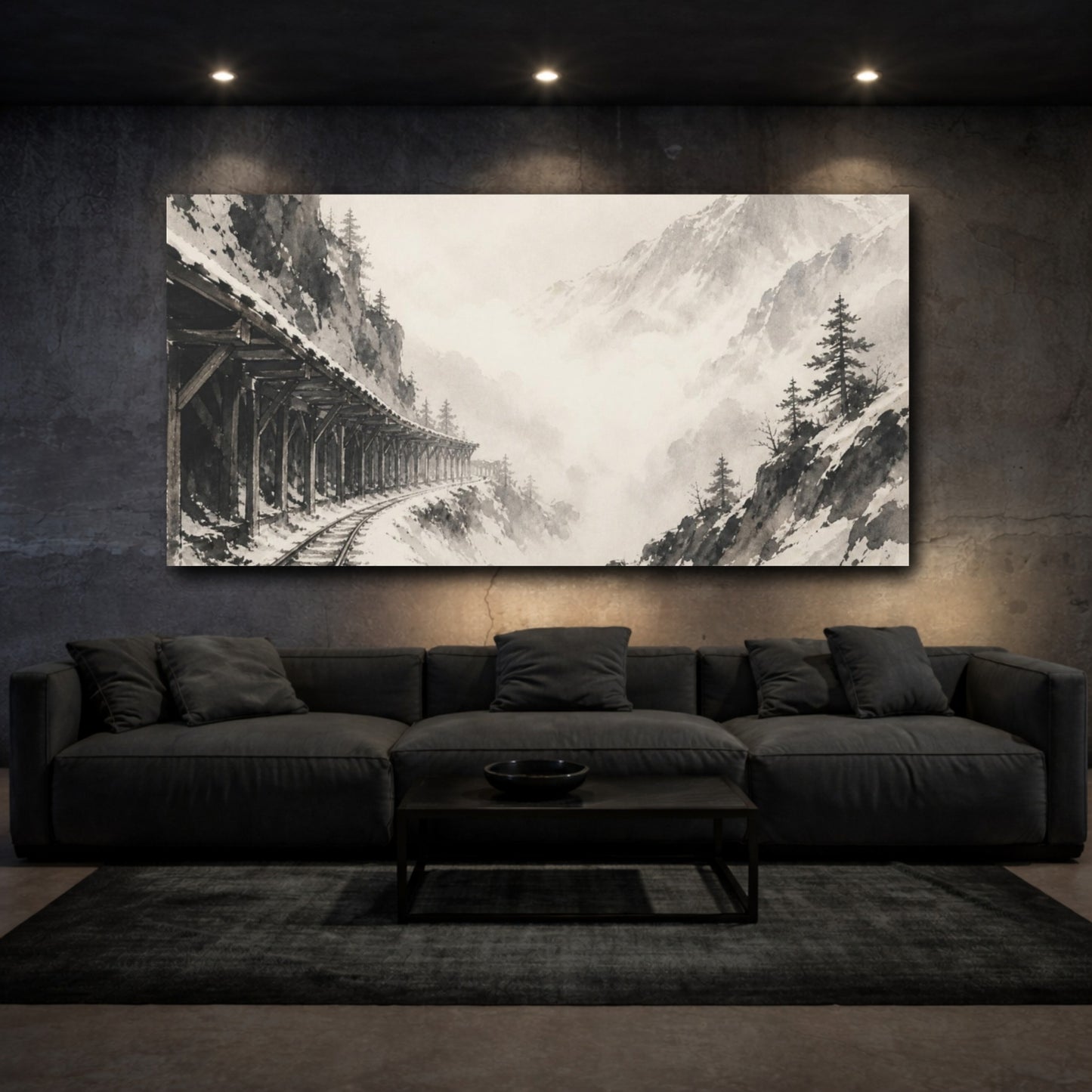 Mockup 3. Misty Mountain Railway shown as canvas print