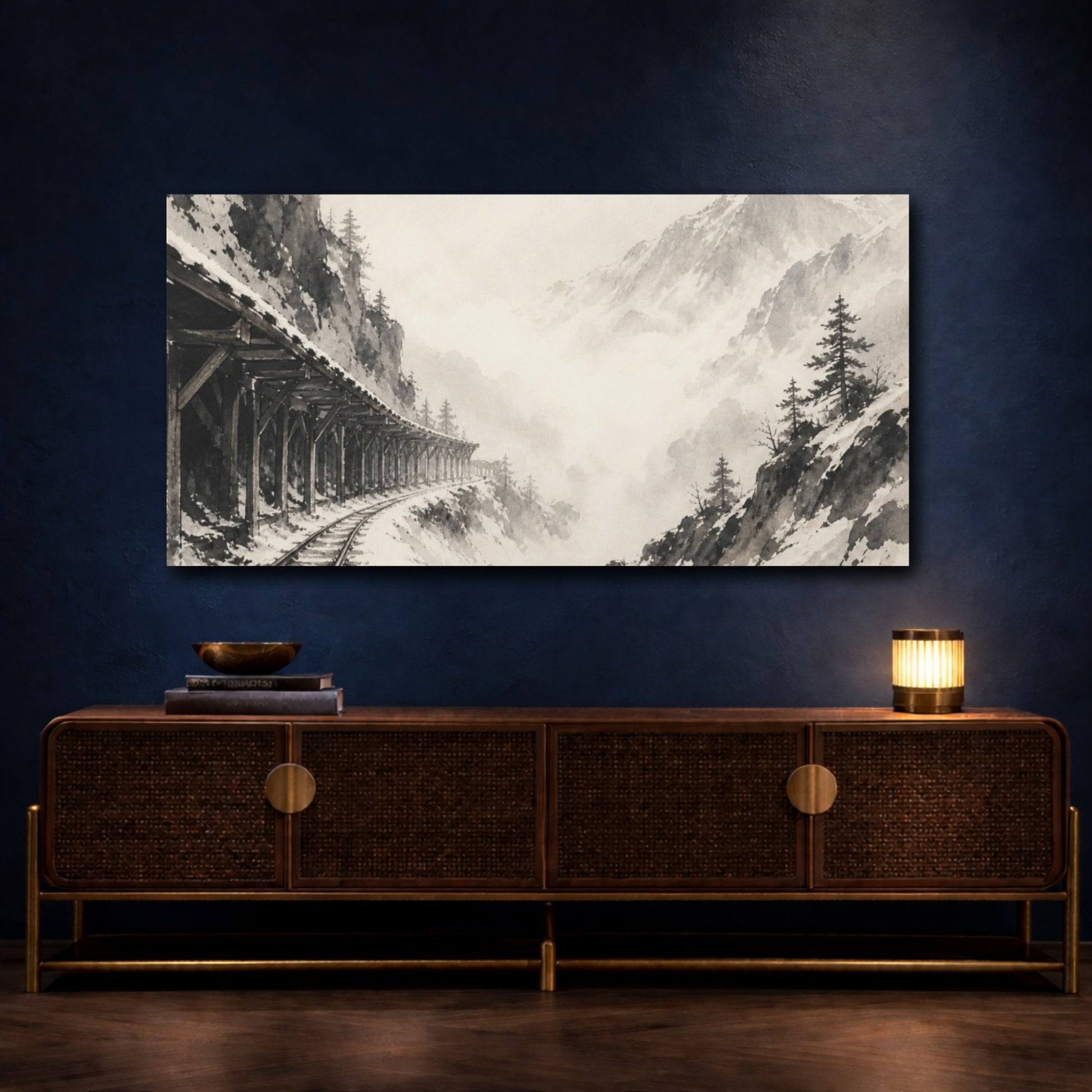 Mockup 4. Misty Mountain Railway shown as canvas print