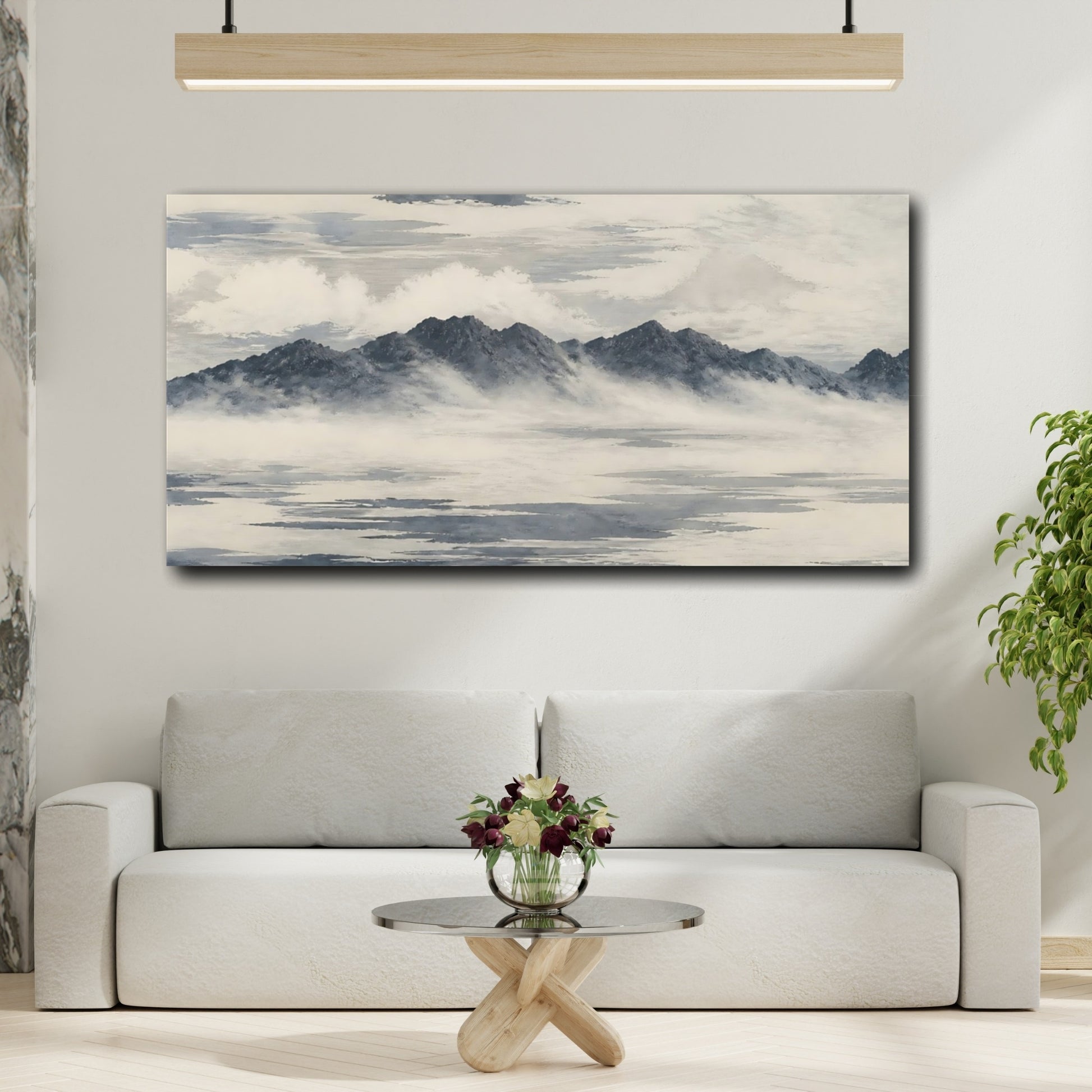 Mockup 2. Misty Mountain Range shown as canvas print