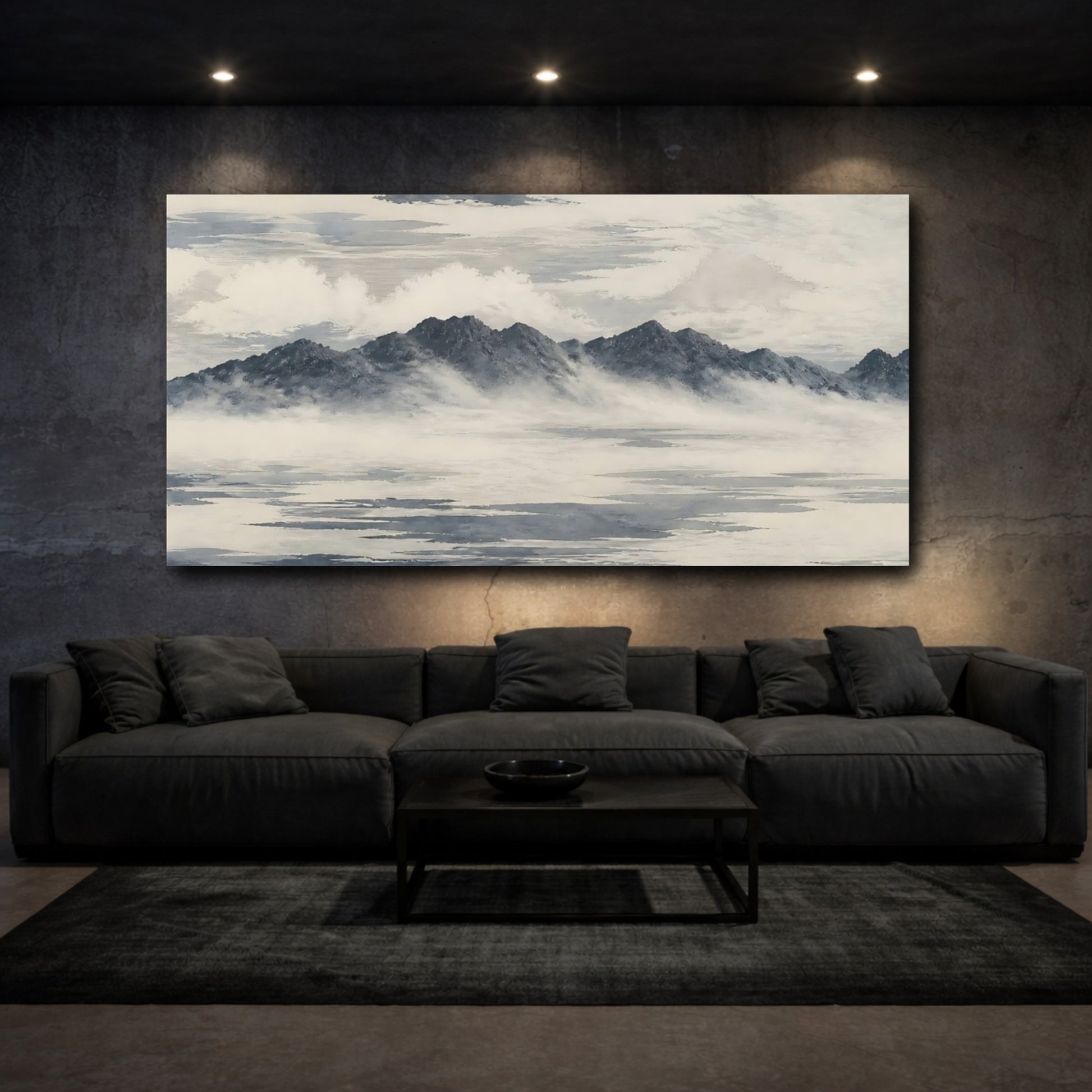 Mockup 3. Misty Mountain Range shown as canvas print