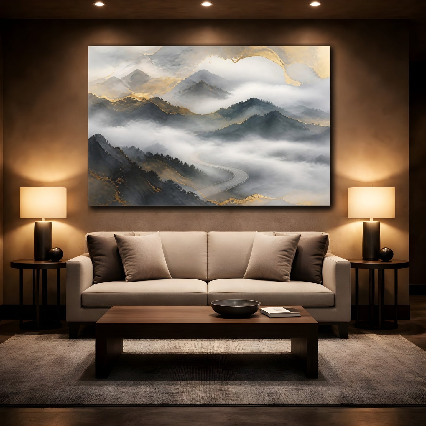 Mockup 2. Misty Mountain Road shown as canvas print