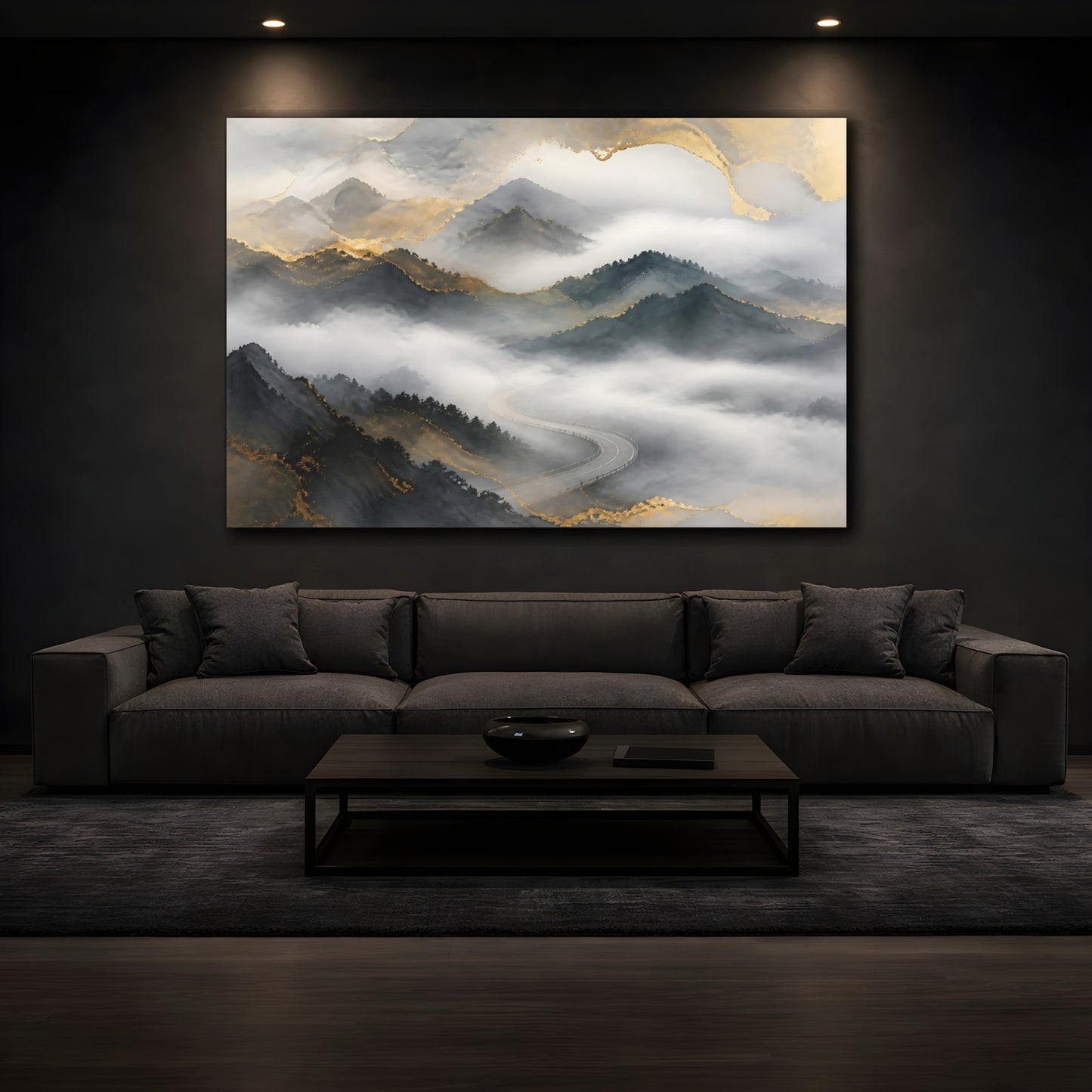 Mockup 3. Misty Mountain Road shown as canvas print