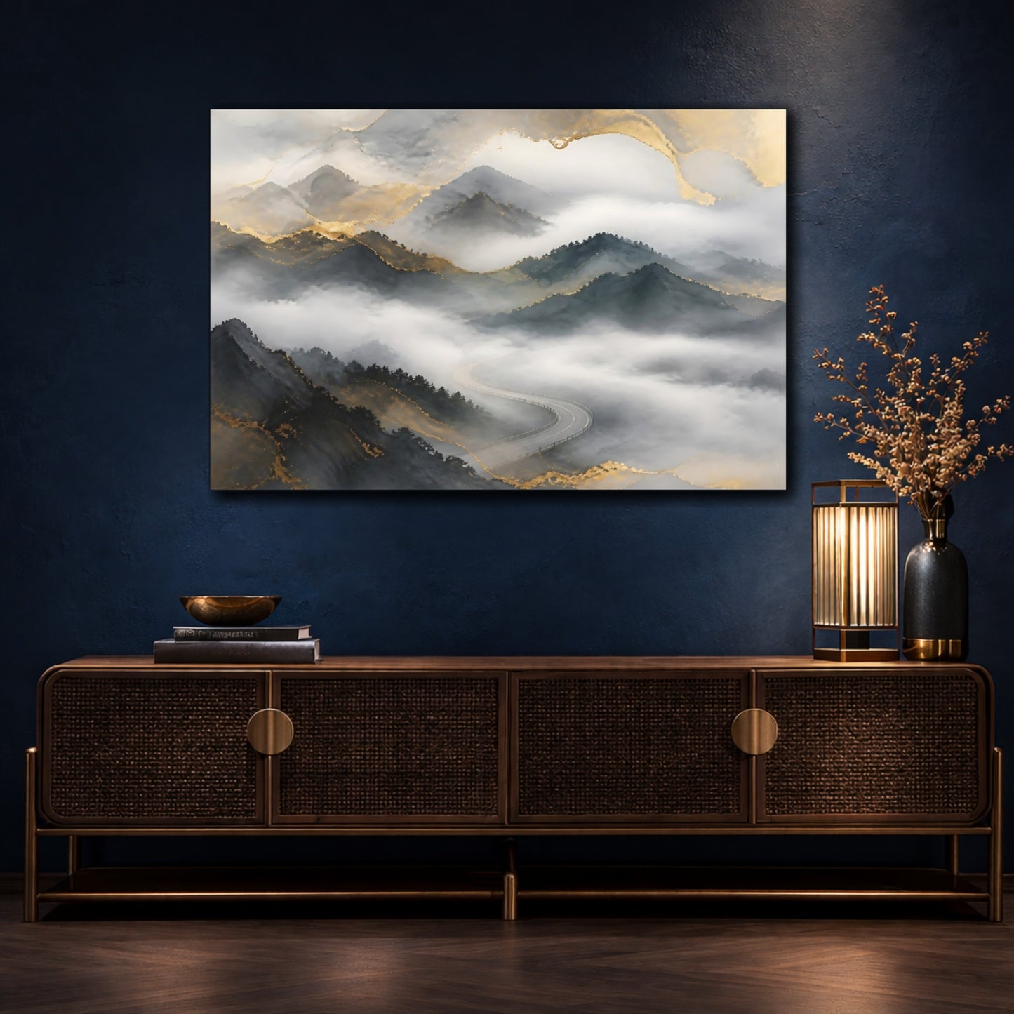 Mockup 4. Misty Mountain Road shown as canvas print