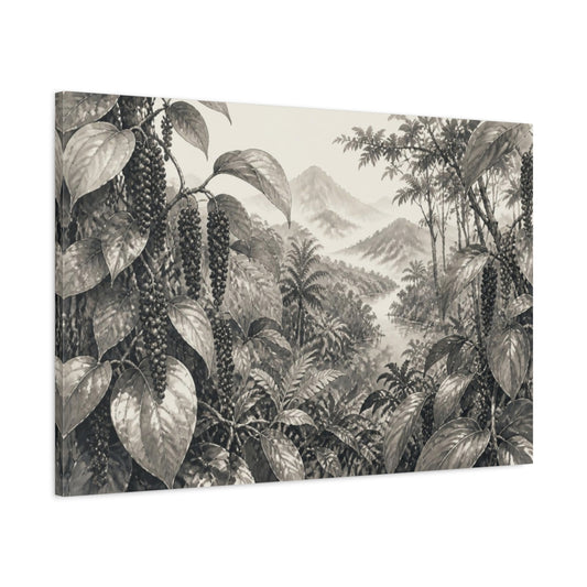 Main Mockup. Misty Peppercorn Vines shown as canvas print