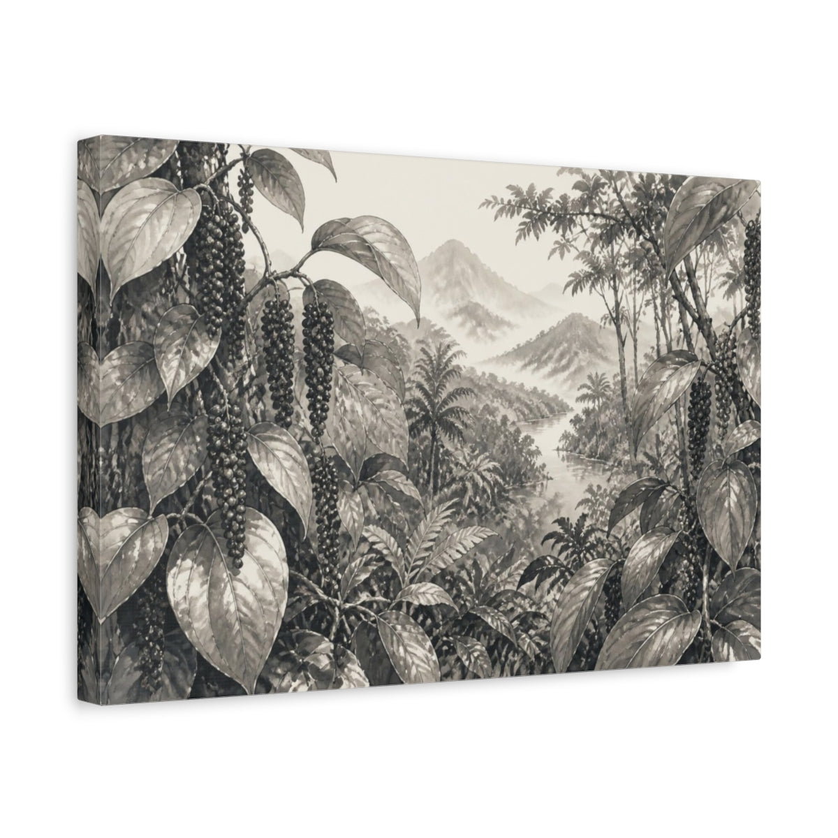 Side Mockup 4. Misty Peppercorn Vines shown as canvas print