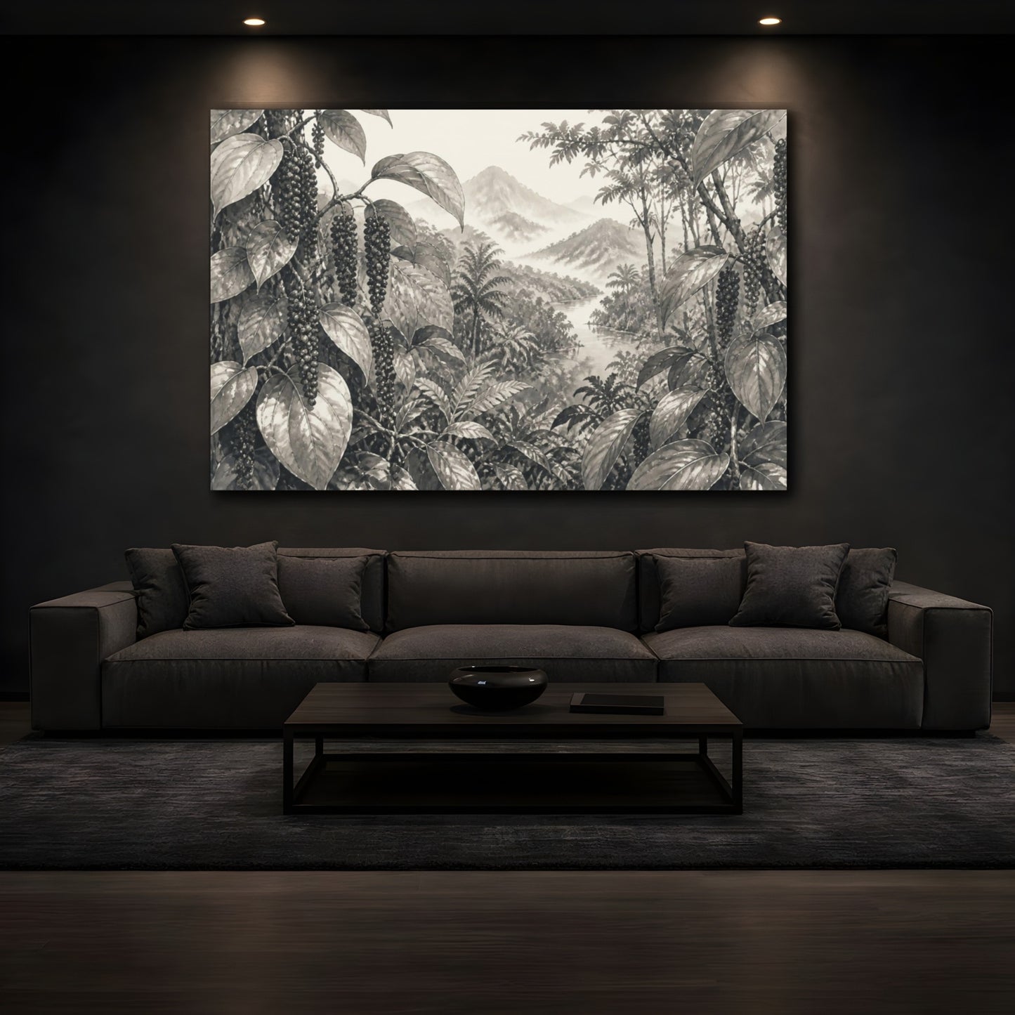 Mockup 3. Misty Peppercorn Vines shown as canvas print