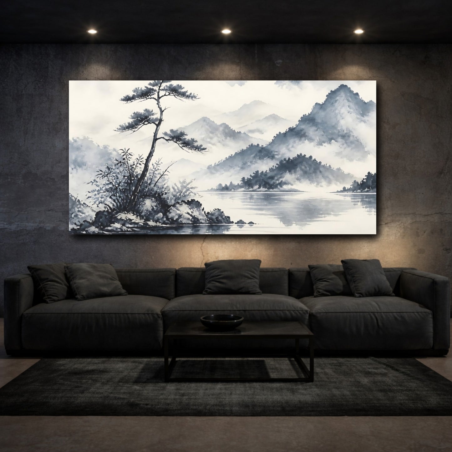 Mockup 3. Misty Pine By Lake shown as canvas print