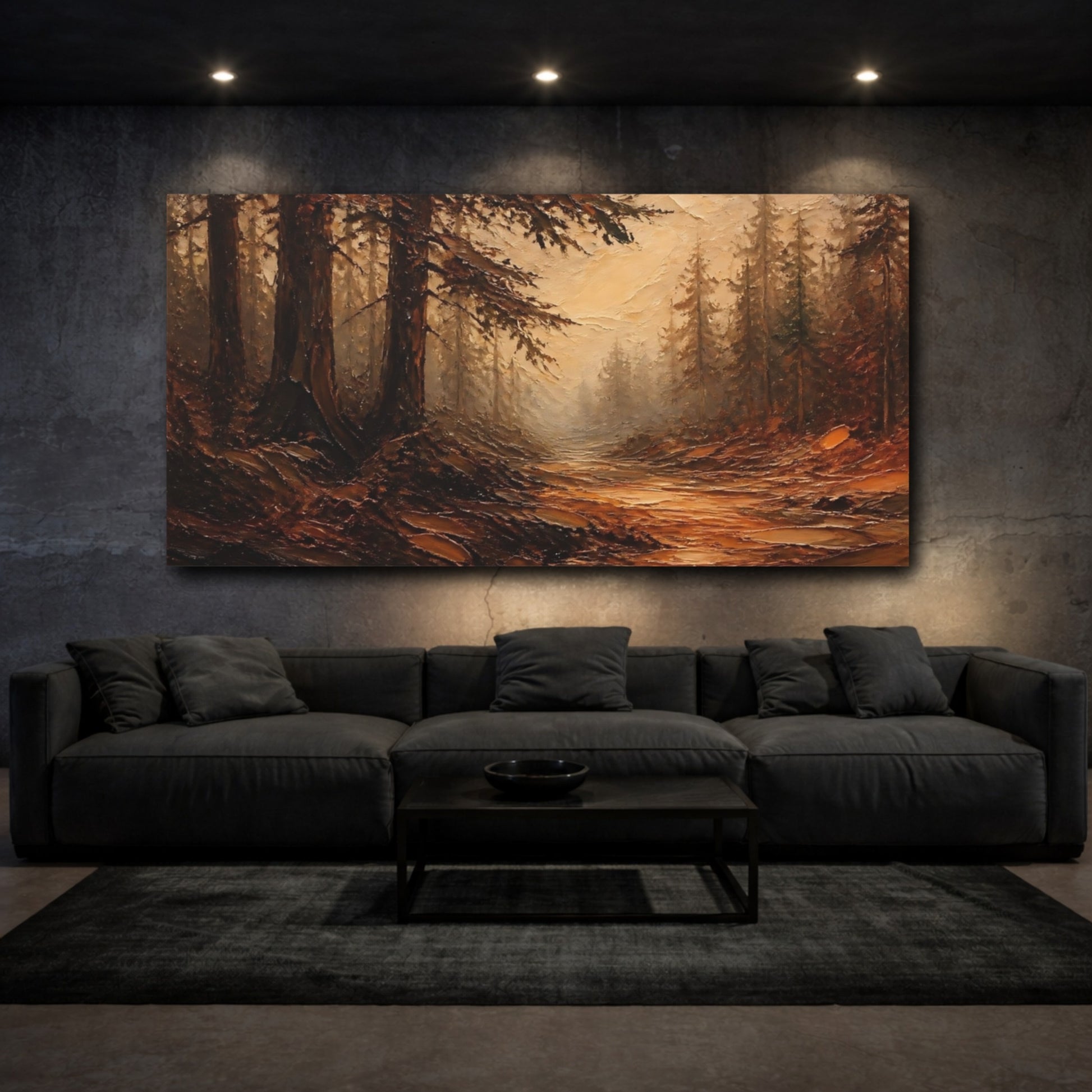 Mockup 3. Misty Pine Forest Path shown as canvas print