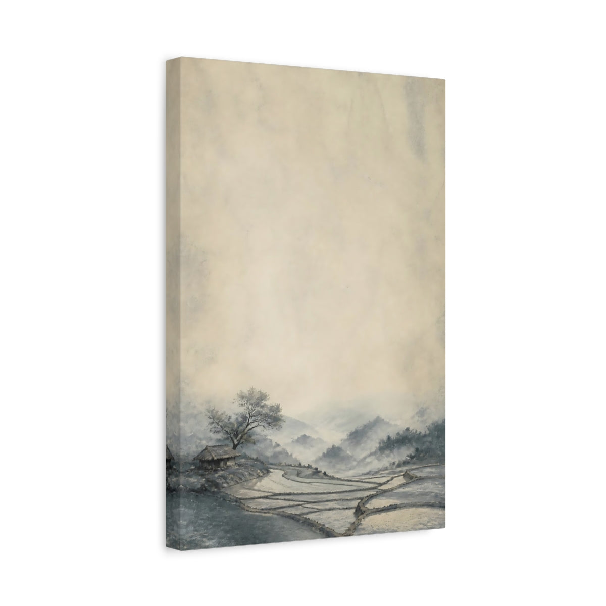 Side Mockup 4. Misty Rice Terraces shown as canvas print