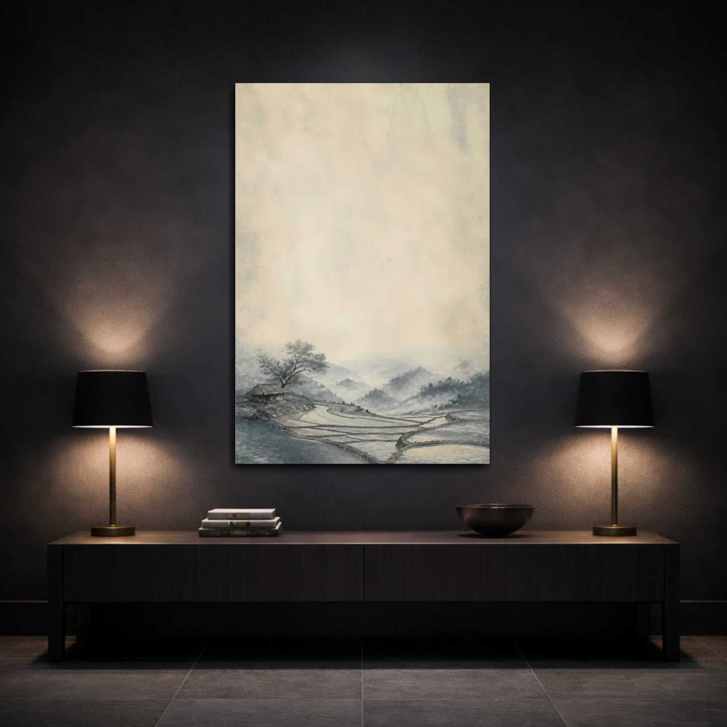 Mockup 3. Misty Rice Terraces shown as canvas print