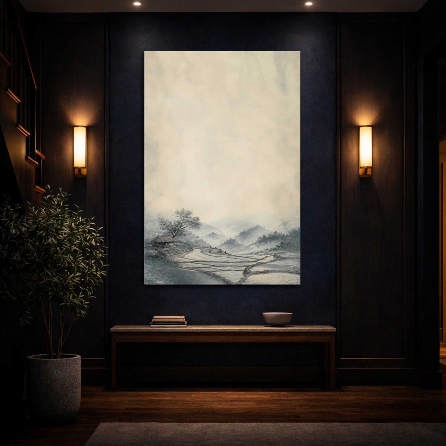 Mockup 4. Misty Rice Terraces shown as canvas print