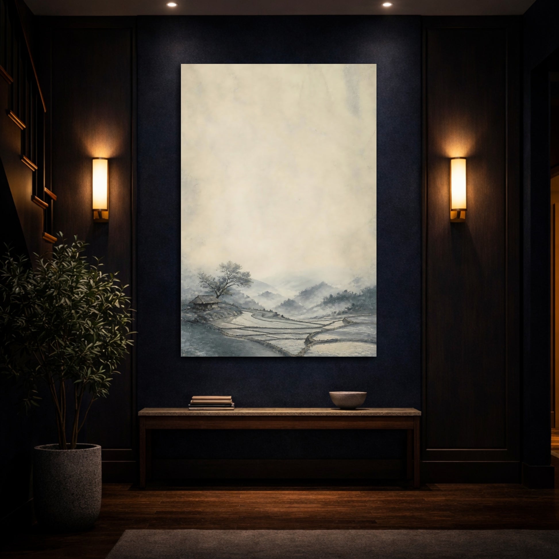 Mockup 4. Misty Rice Terraces shown as canvas print
