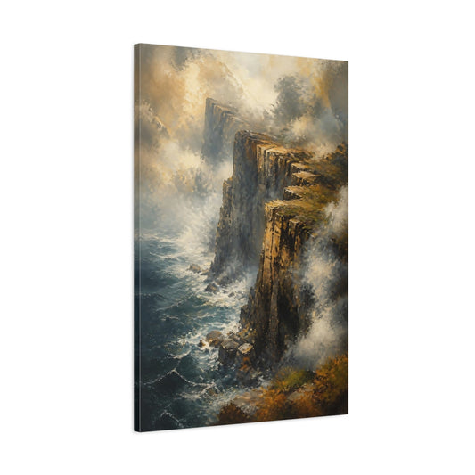Main Mockup. Misty Sea Cliff Edge shown as canvas print