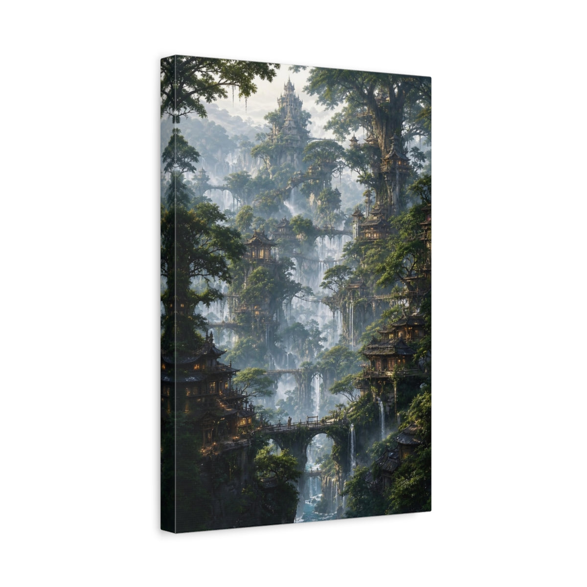 Side Mockup 4. Misty Tree City shown as canvas print