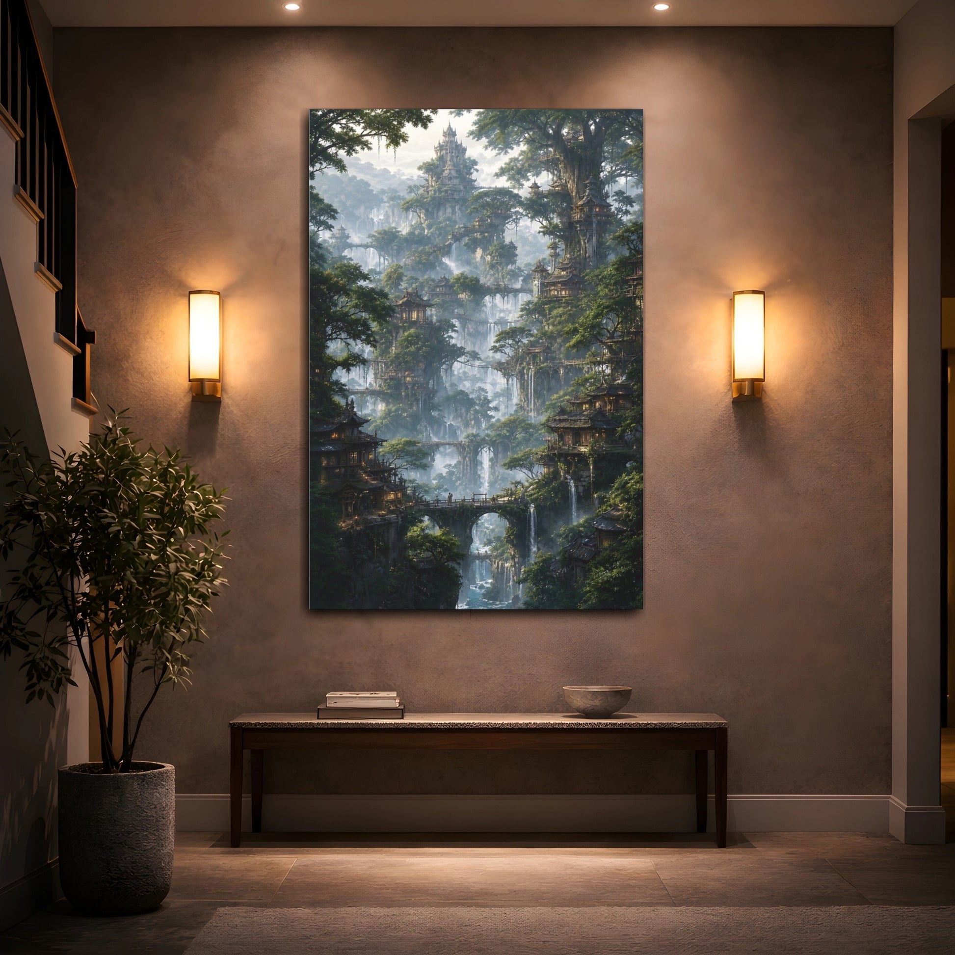 Mockup 2. Misty Tree City shown as canvas print