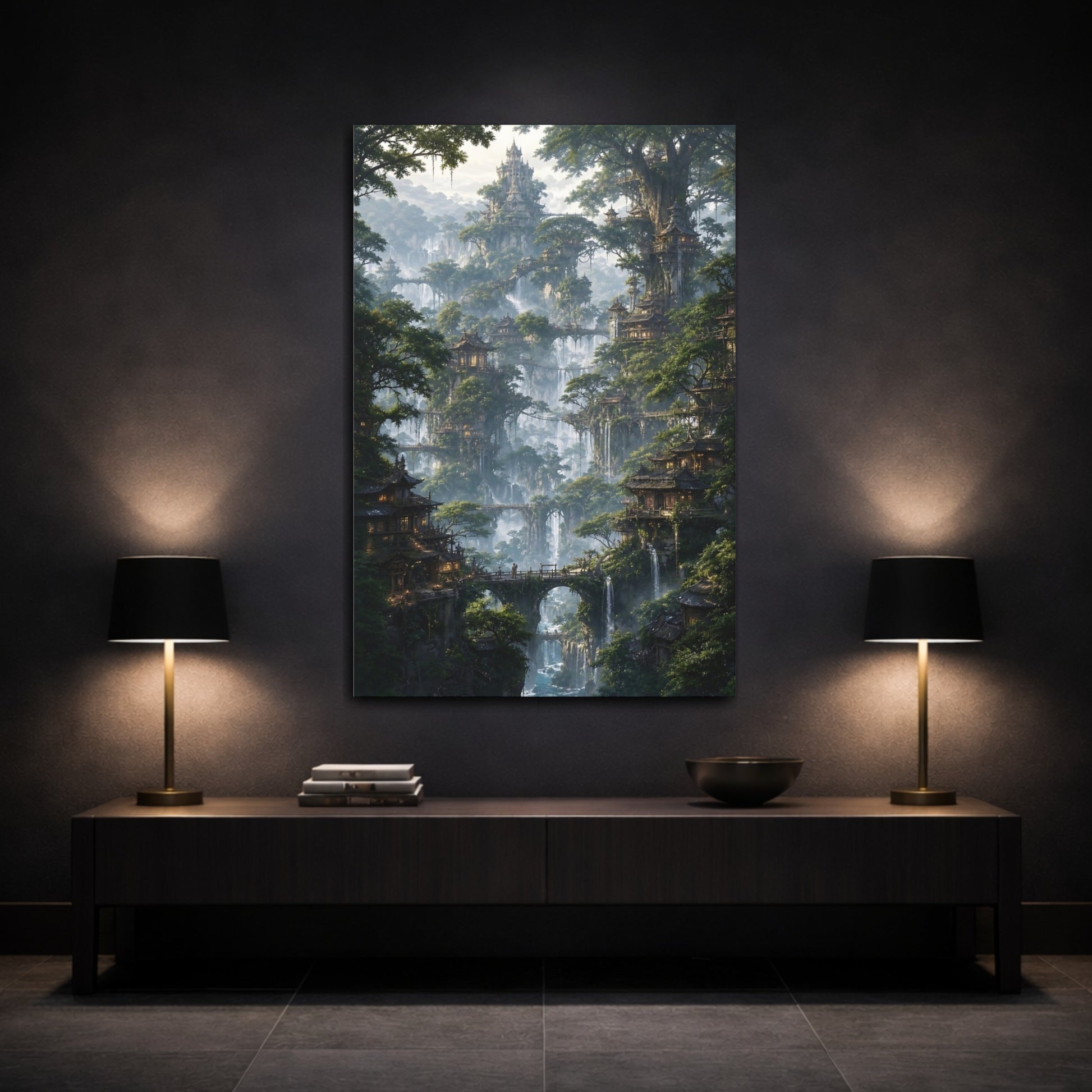 Mockup 3. Misty Tree City shown as canvas print