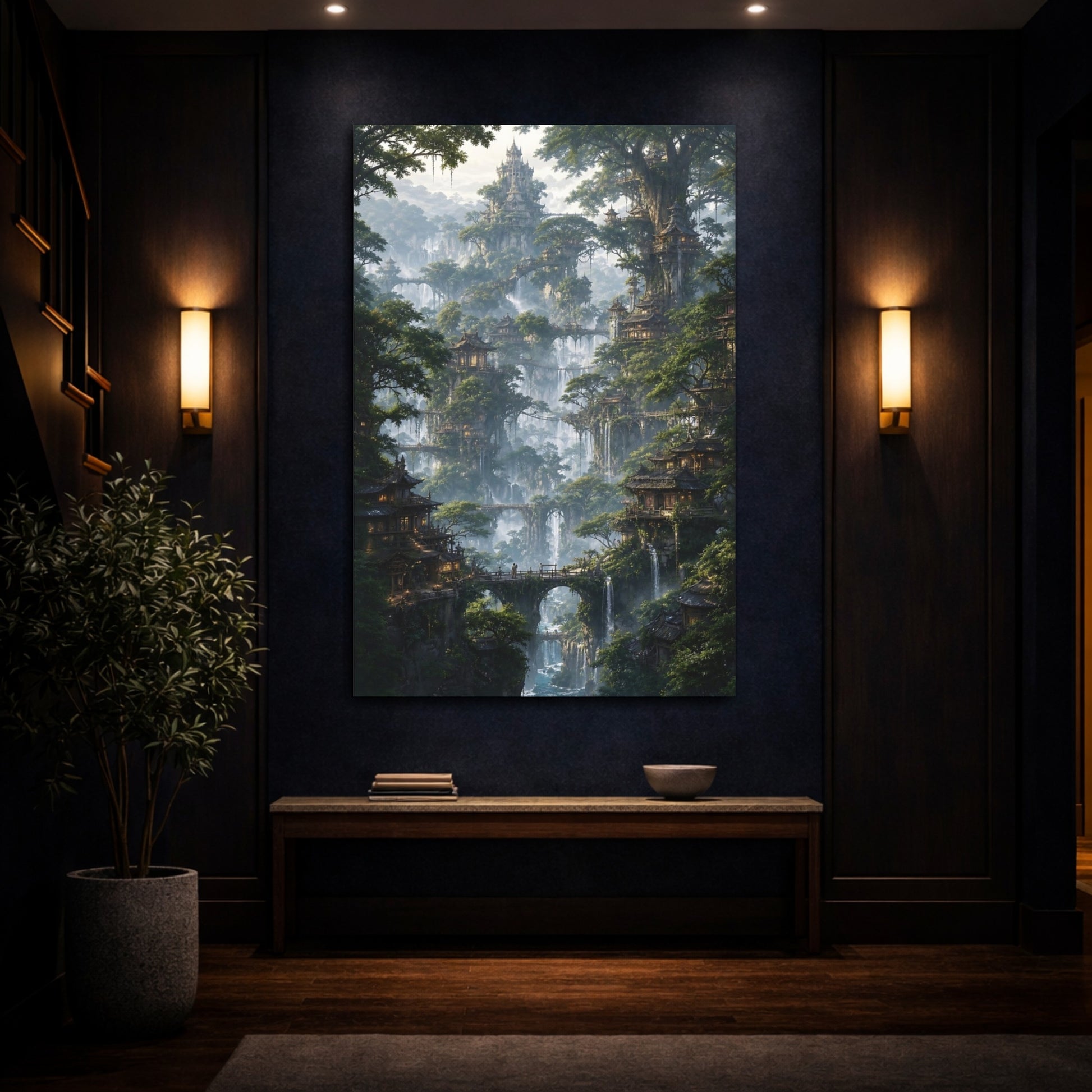 Mockup 4. Misty Tree City shown as canvas print
