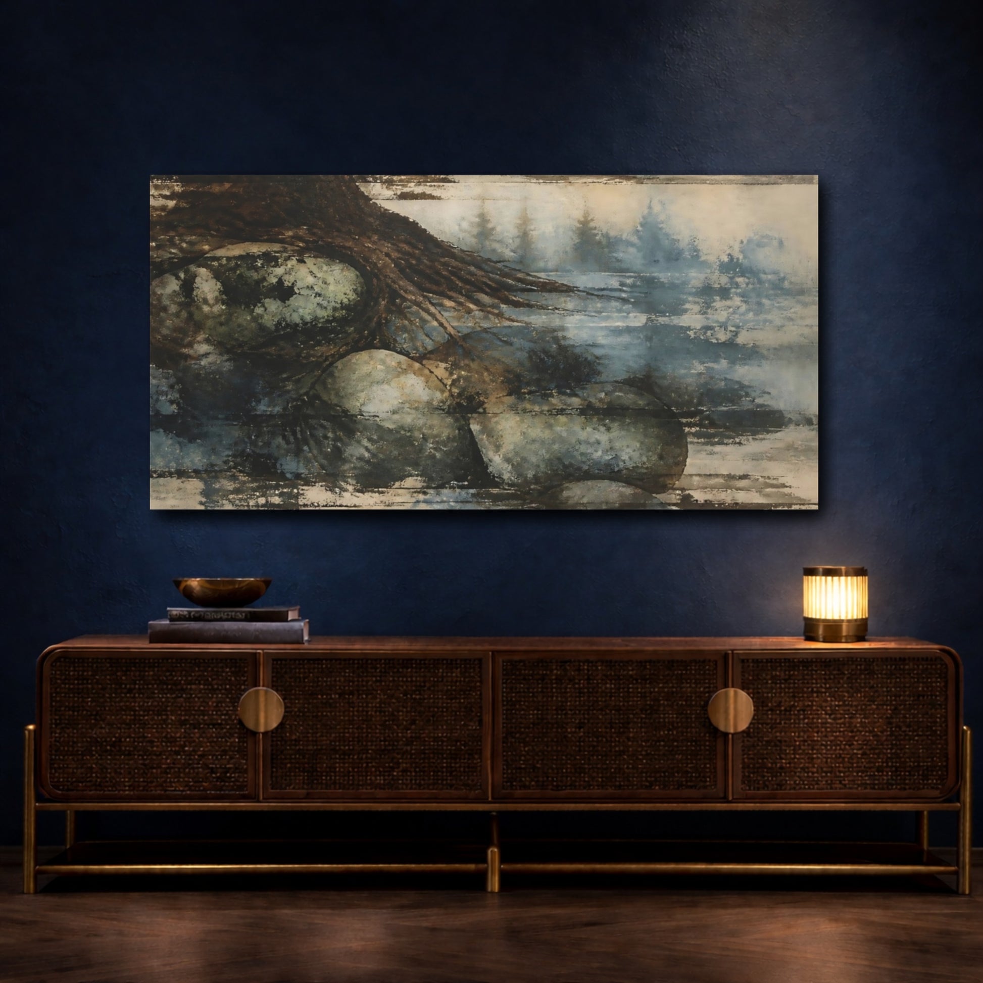 Mockup 4. Misty Tree Roots shown as canvas print