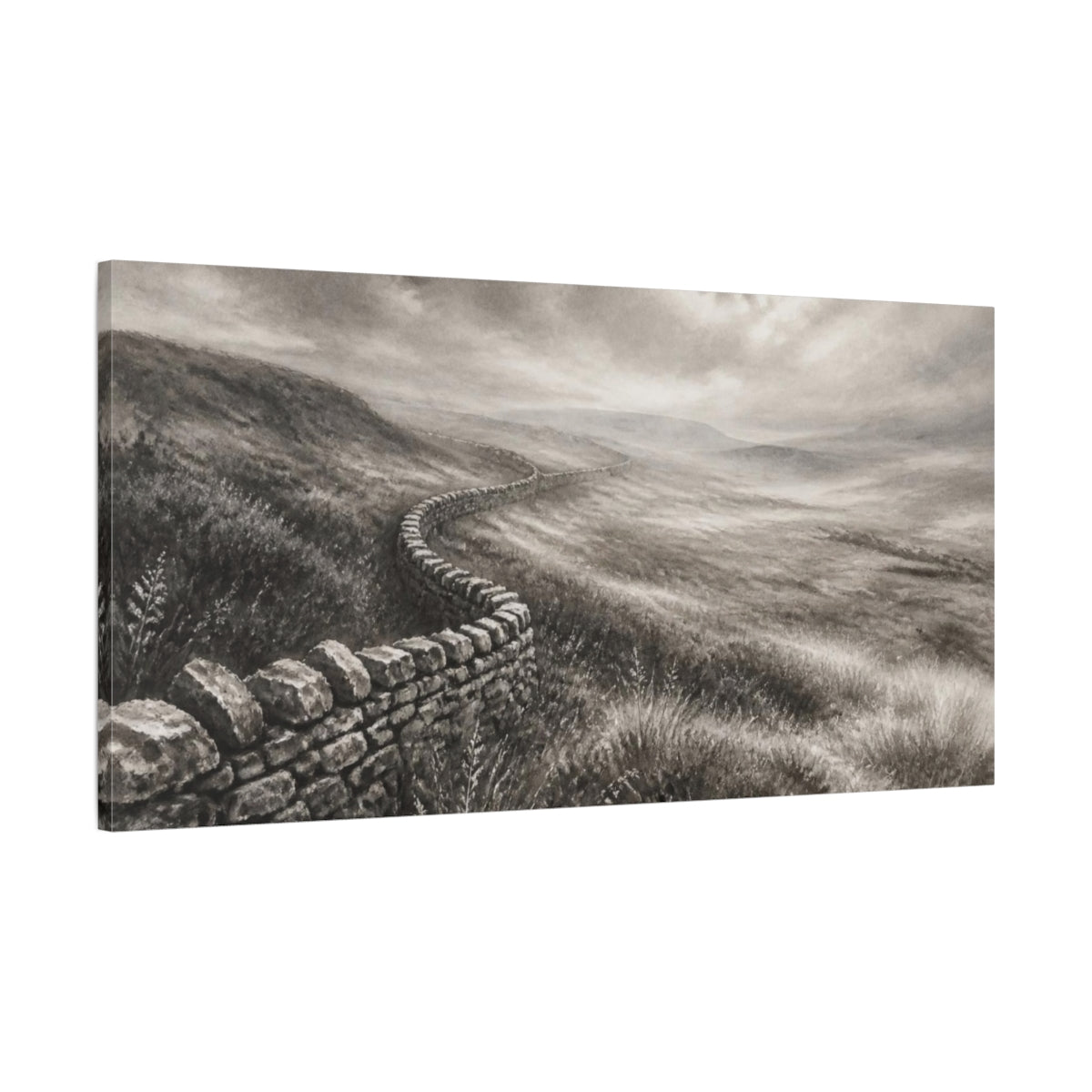 Main Mockup. Misty Upland Stone Wall shown as canvas print