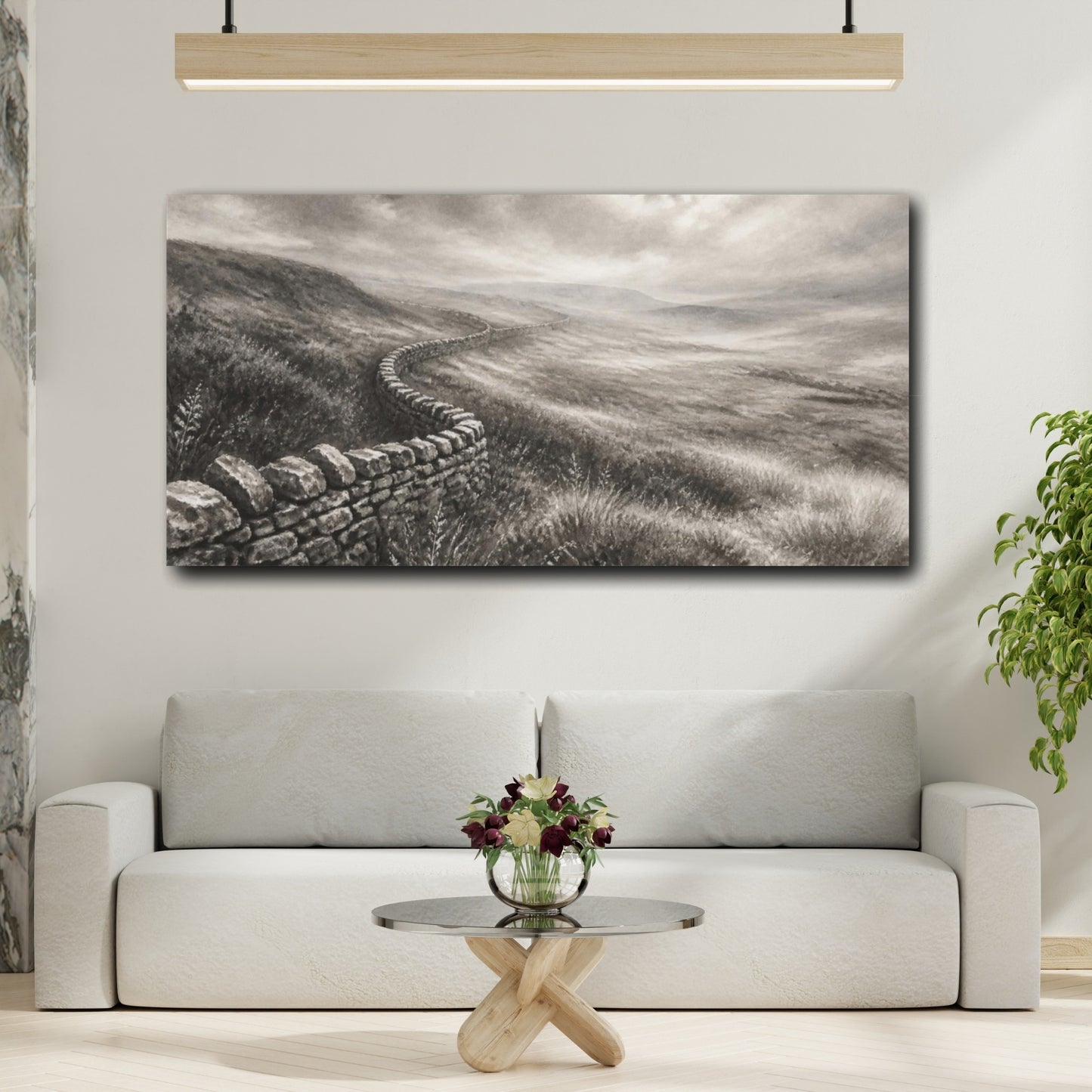 Mockup 2. Misty Upland Stone Wall shown as canvas print