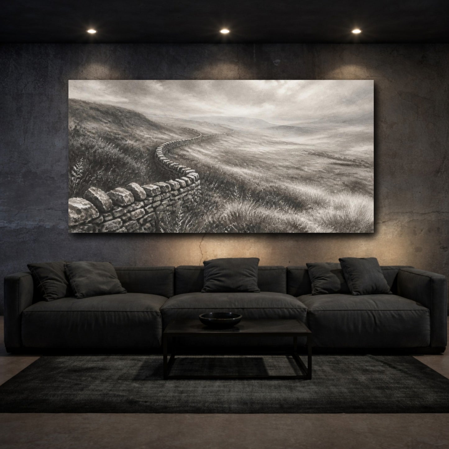 Mockup 3. Misty Upland Stone Wall shown as canvas print