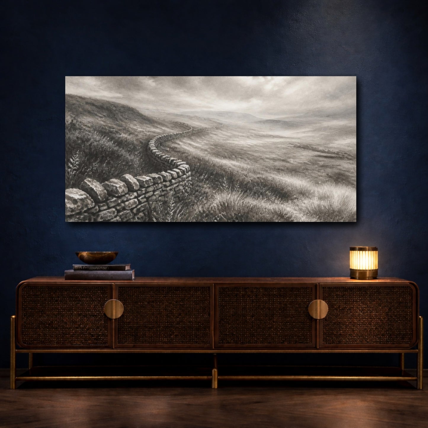 Mockup 4. Misty Upland Stone Wall shown as canvas print