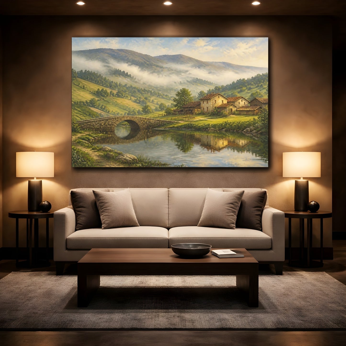 Mockup 2. Misty Valley Village shown as canvas print