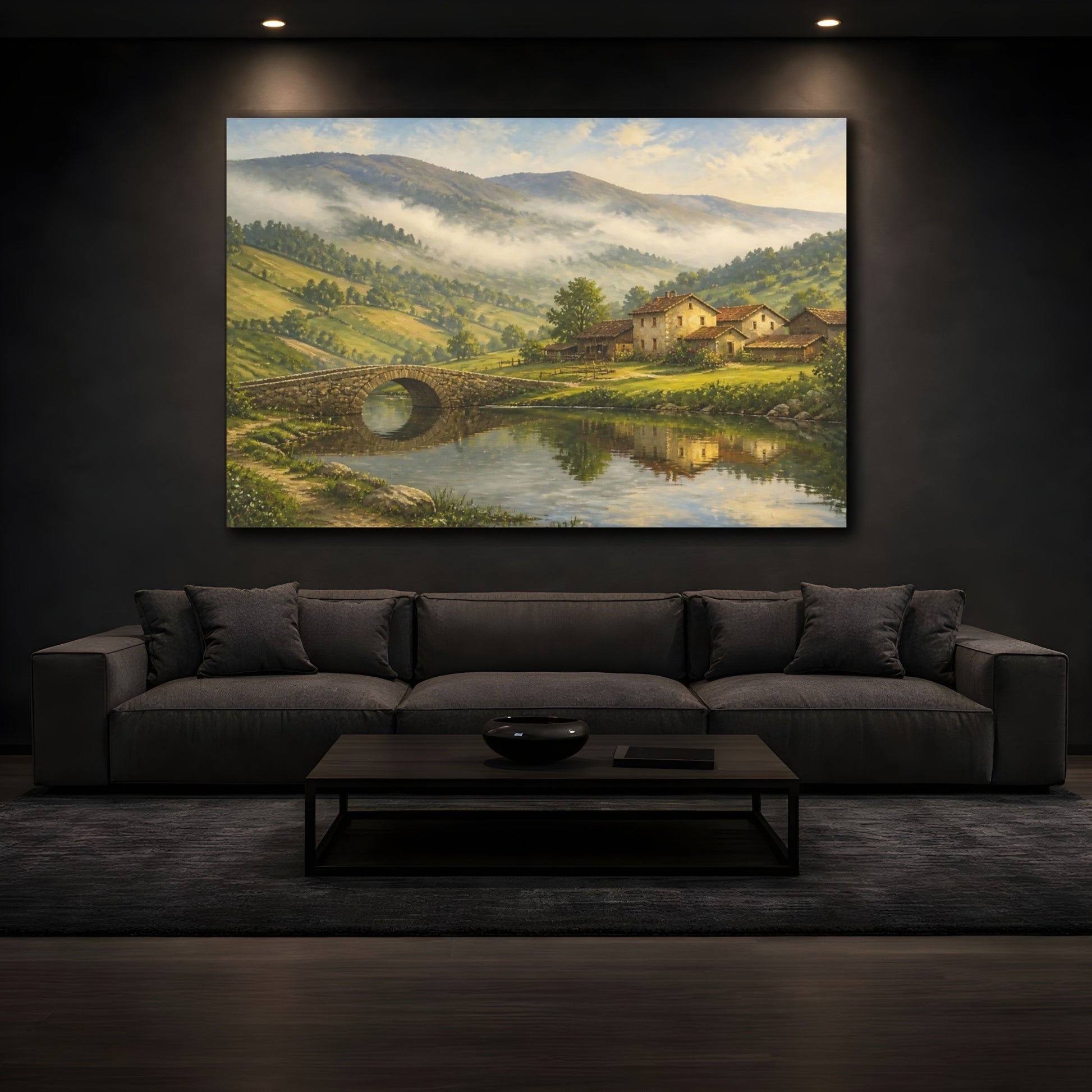Mockup 3. Misty Valley Village shown as canvas print