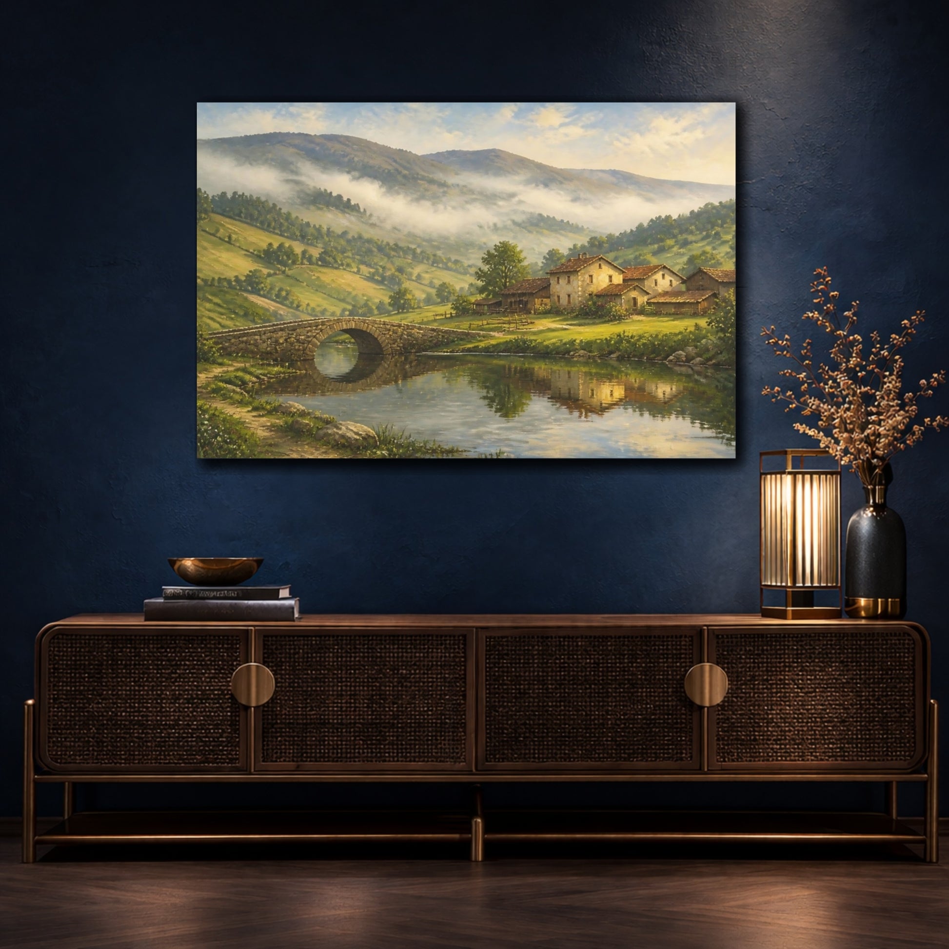 Mockup 4. Misty Valley Village shown as canvas print