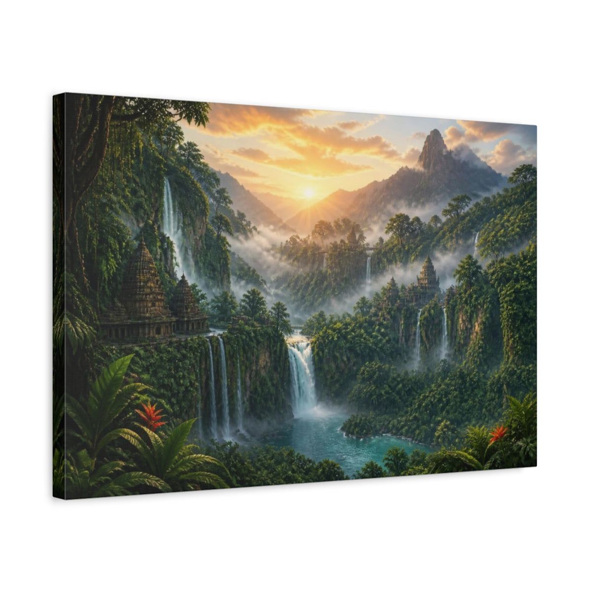 Side Mockup 3. Misty Waterfall Landscape shown as canvas print